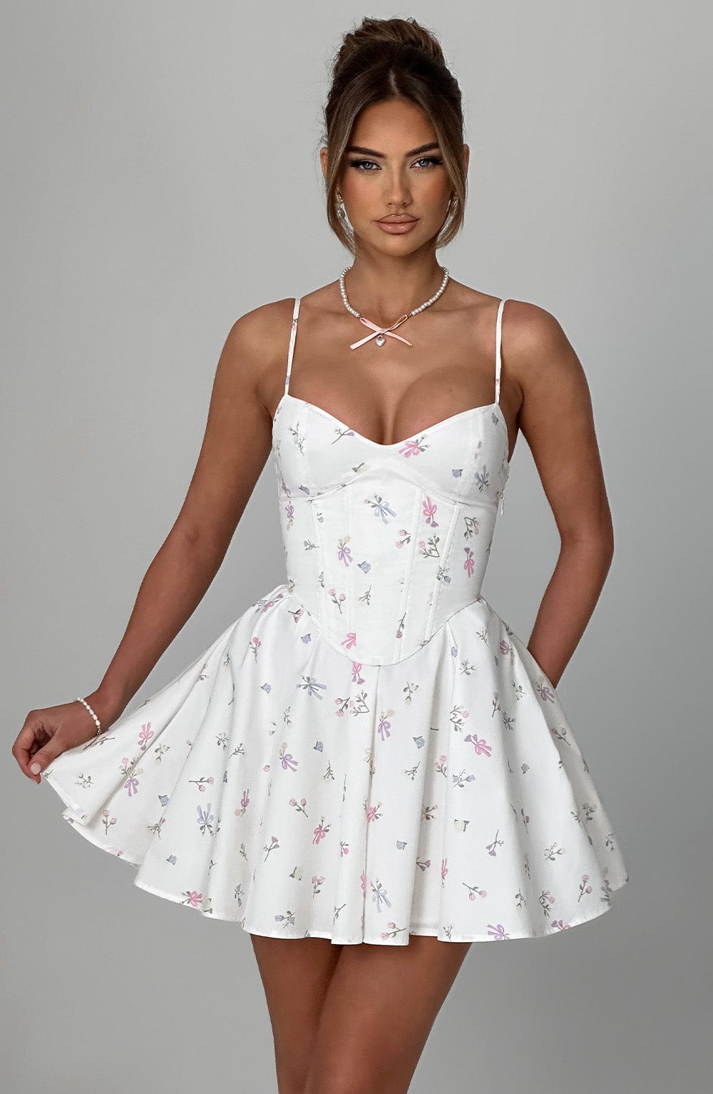 minilena Analeigh Mini Dress White Multi Floral Print