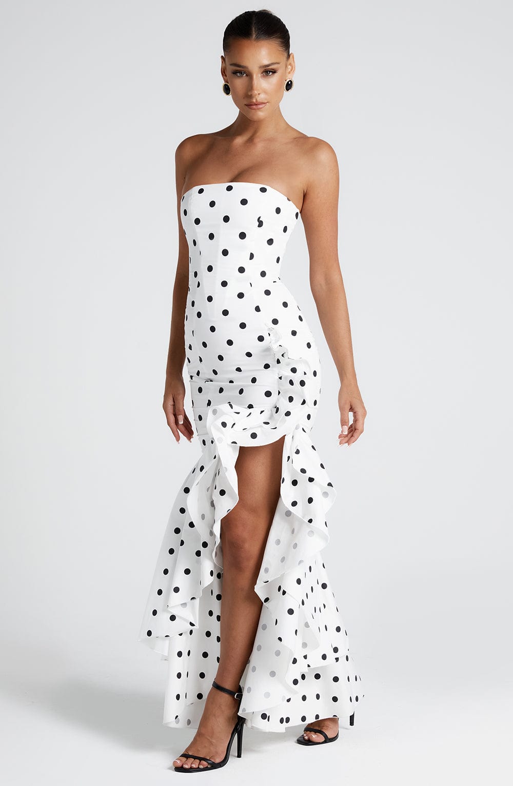 minilena Angelina Maxi Dress Black Polka Dot Print