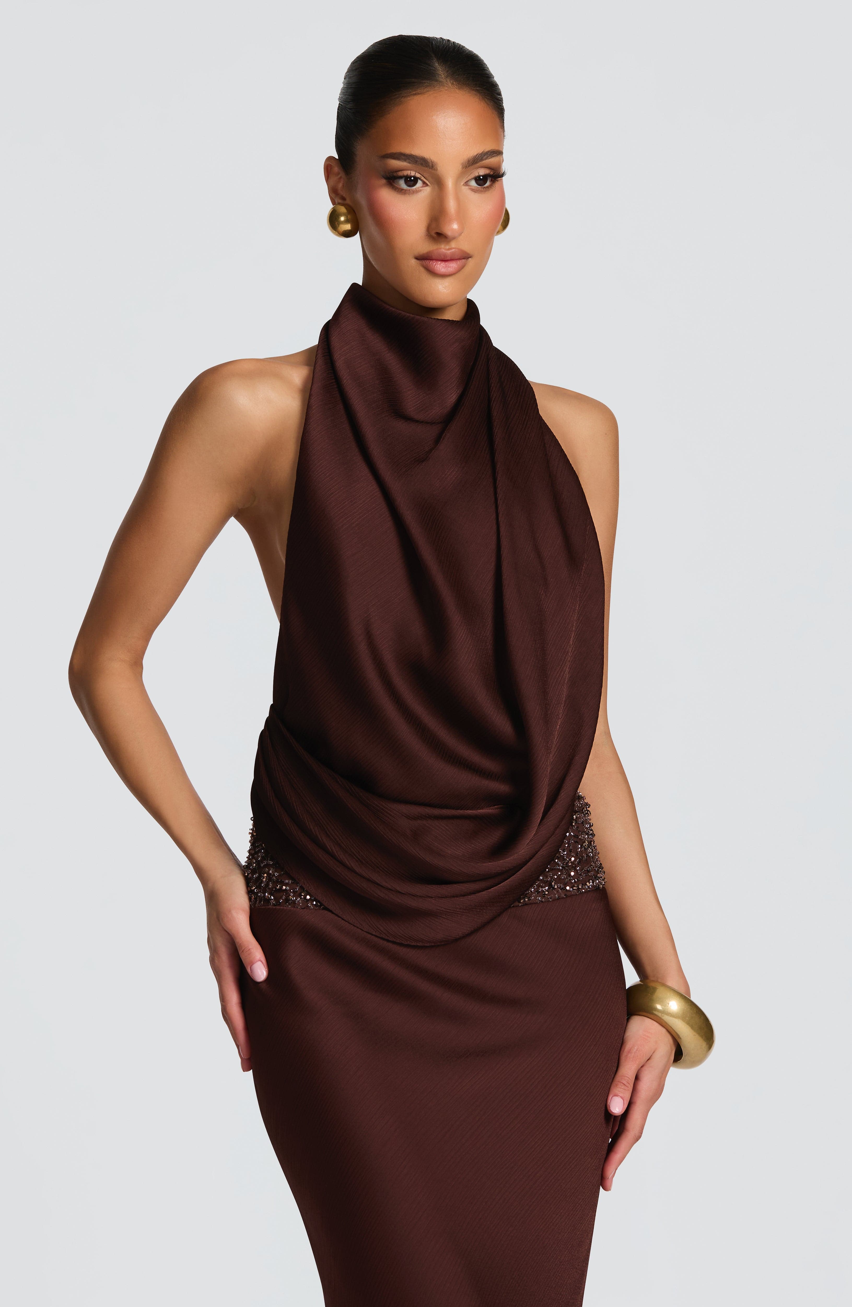 minilena Armelle Maxi Dress Plum Brown