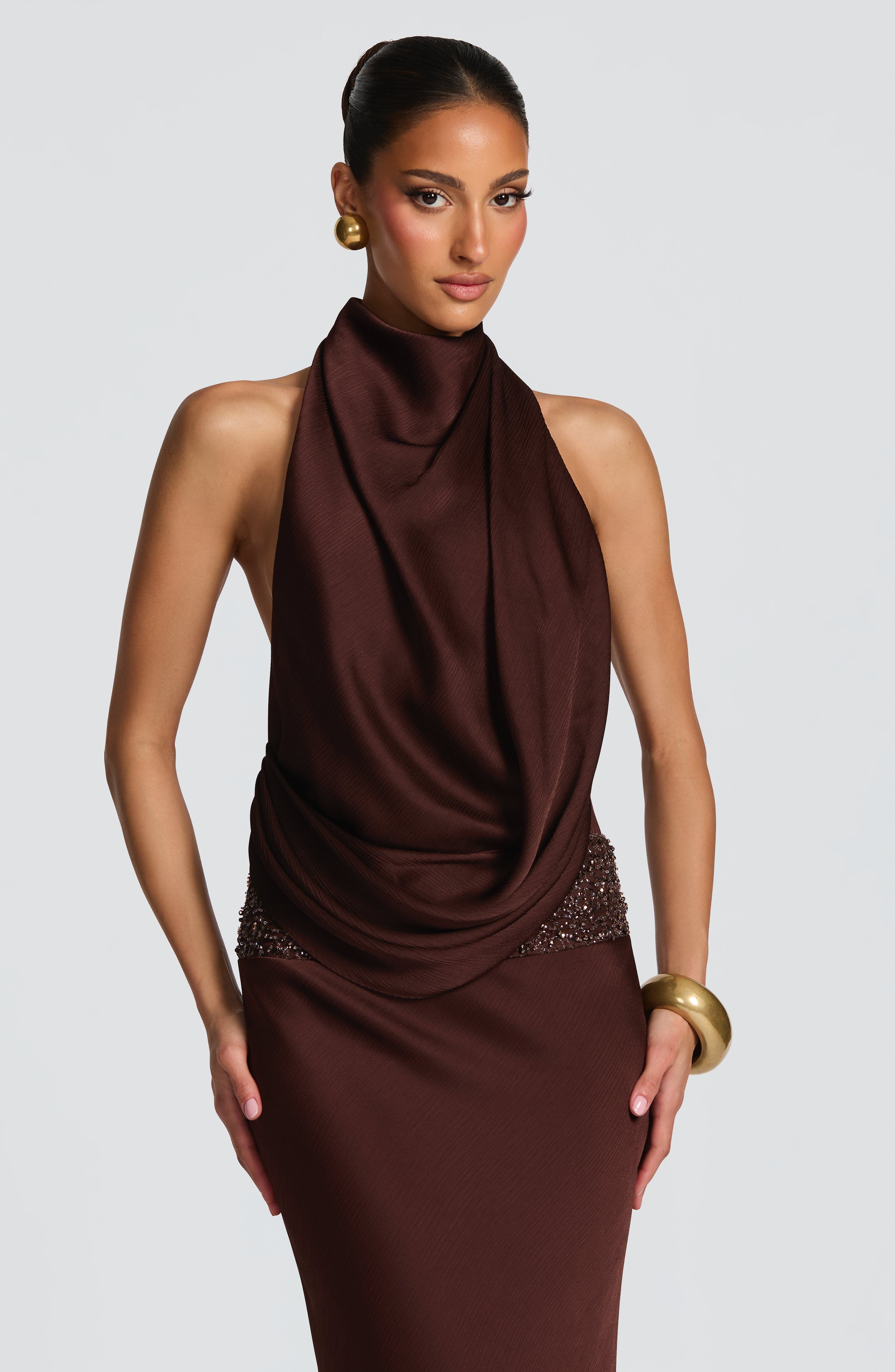 minilena Armelle Maxi Dress Plum Brown