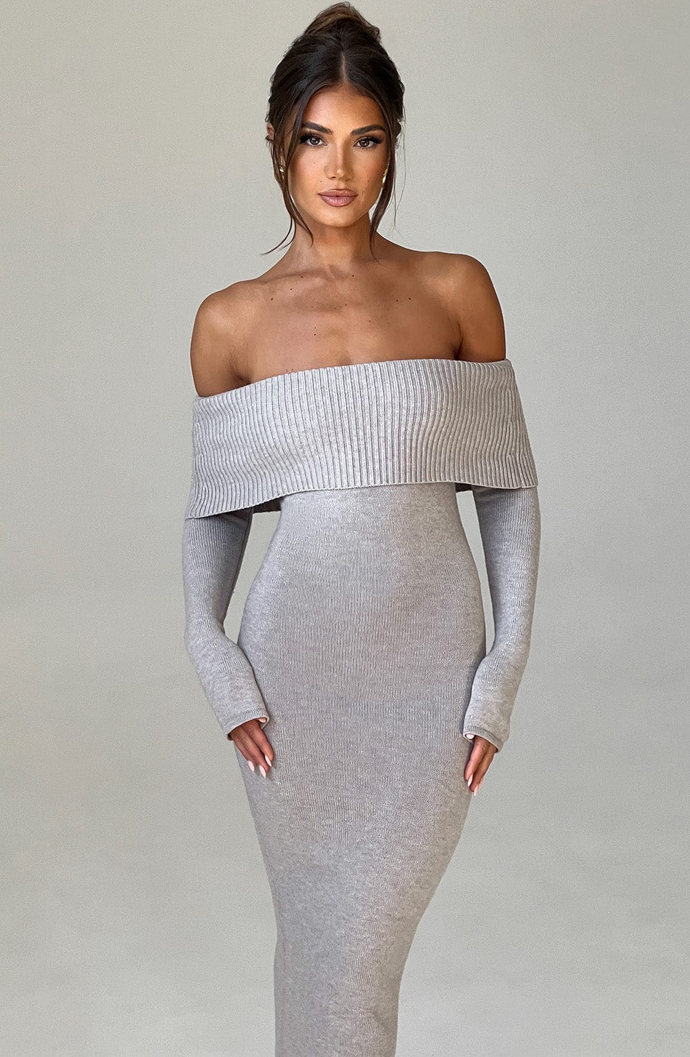 minilena Beverley Knit Maxi Dress Light Grey Marl