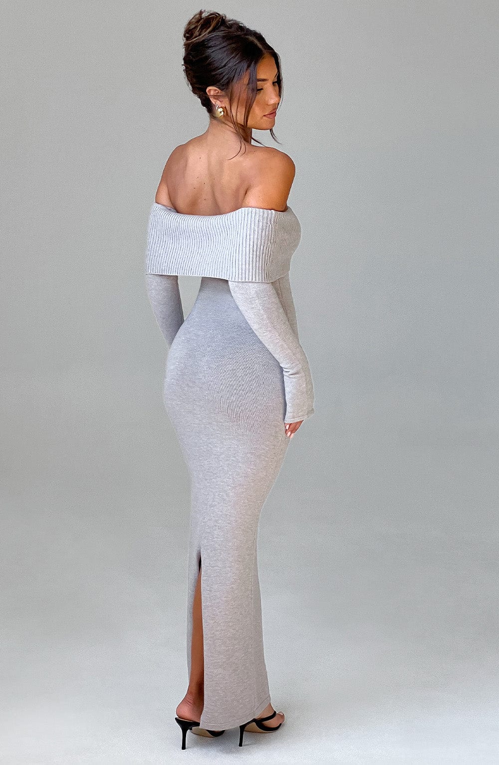 minilena Beverley Knit Maxi Dress Light Grey Marl