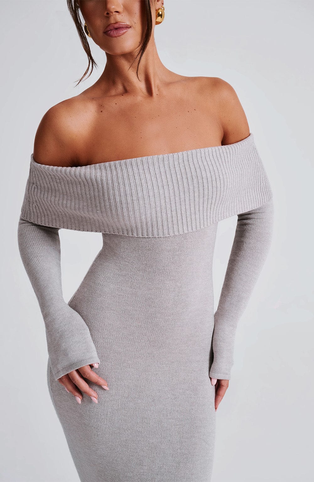 minilena Beverley Knit Maxi Dress Light Grey Marl