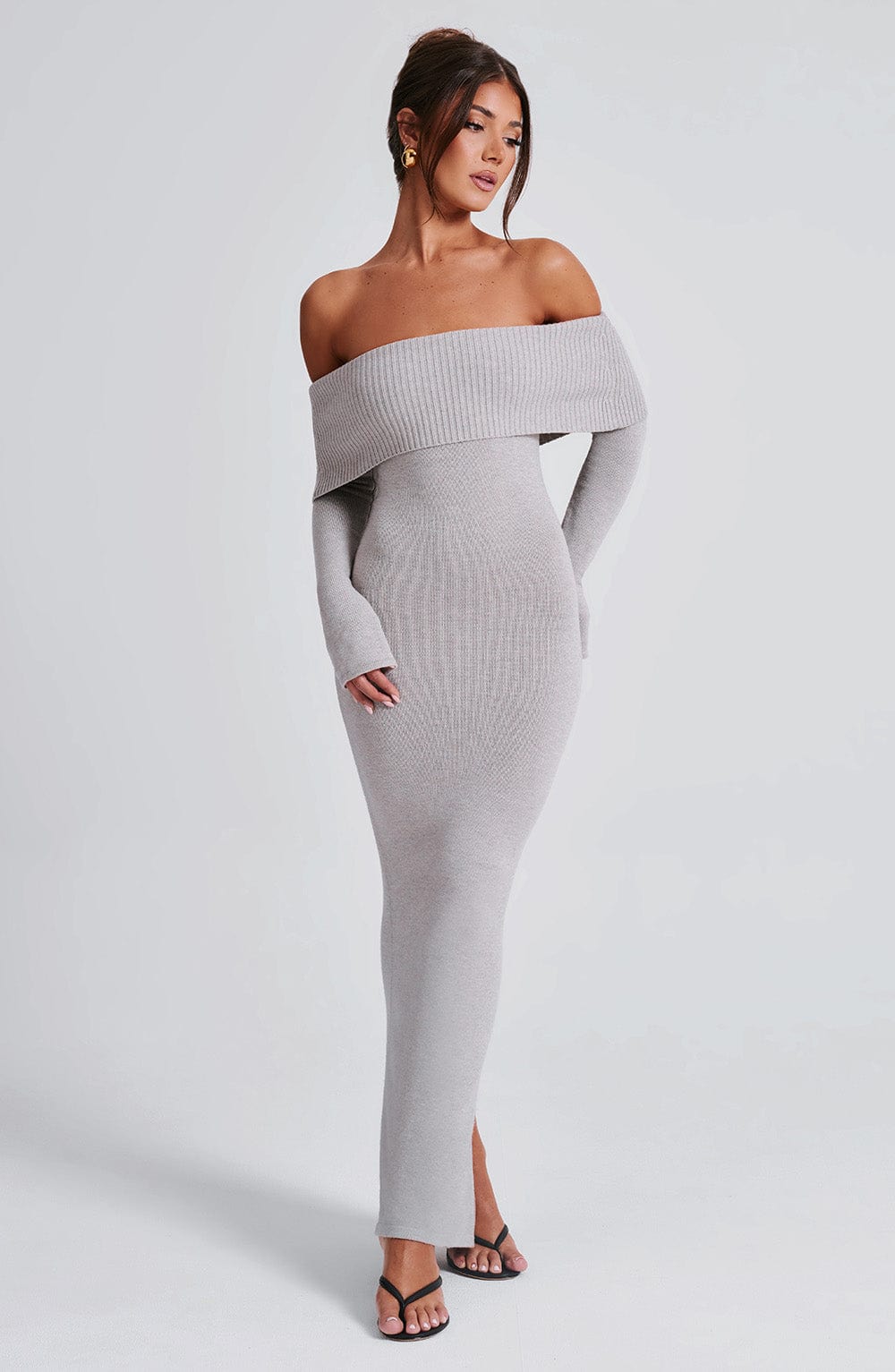 minilena Beverley Knit Maxi Dress Light Grey Marl