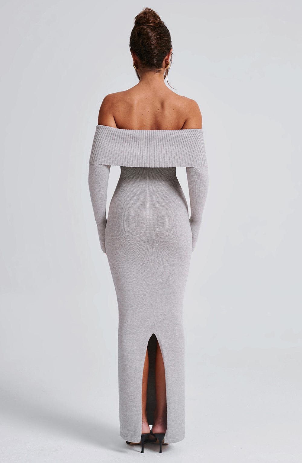 minilena Beverley Knit Maxi Dress Light Grey Marl