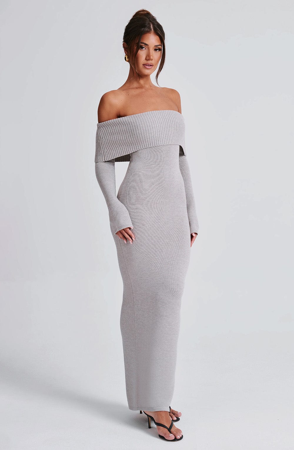 minilena Beverley Knit Maxi Dress Light Grey Marl