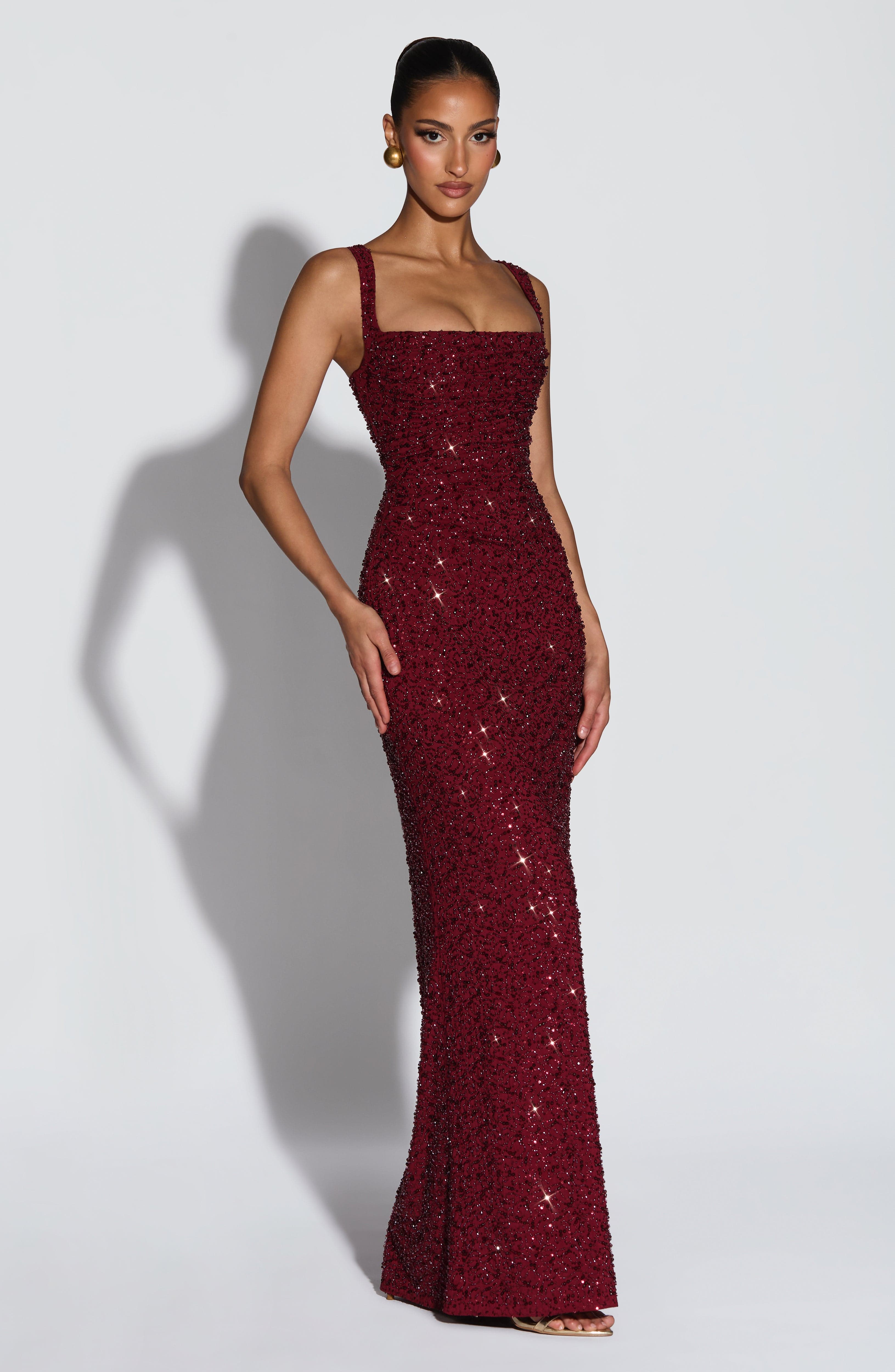 minilena Calanthe Maxi Dress Burgundy Sparkle