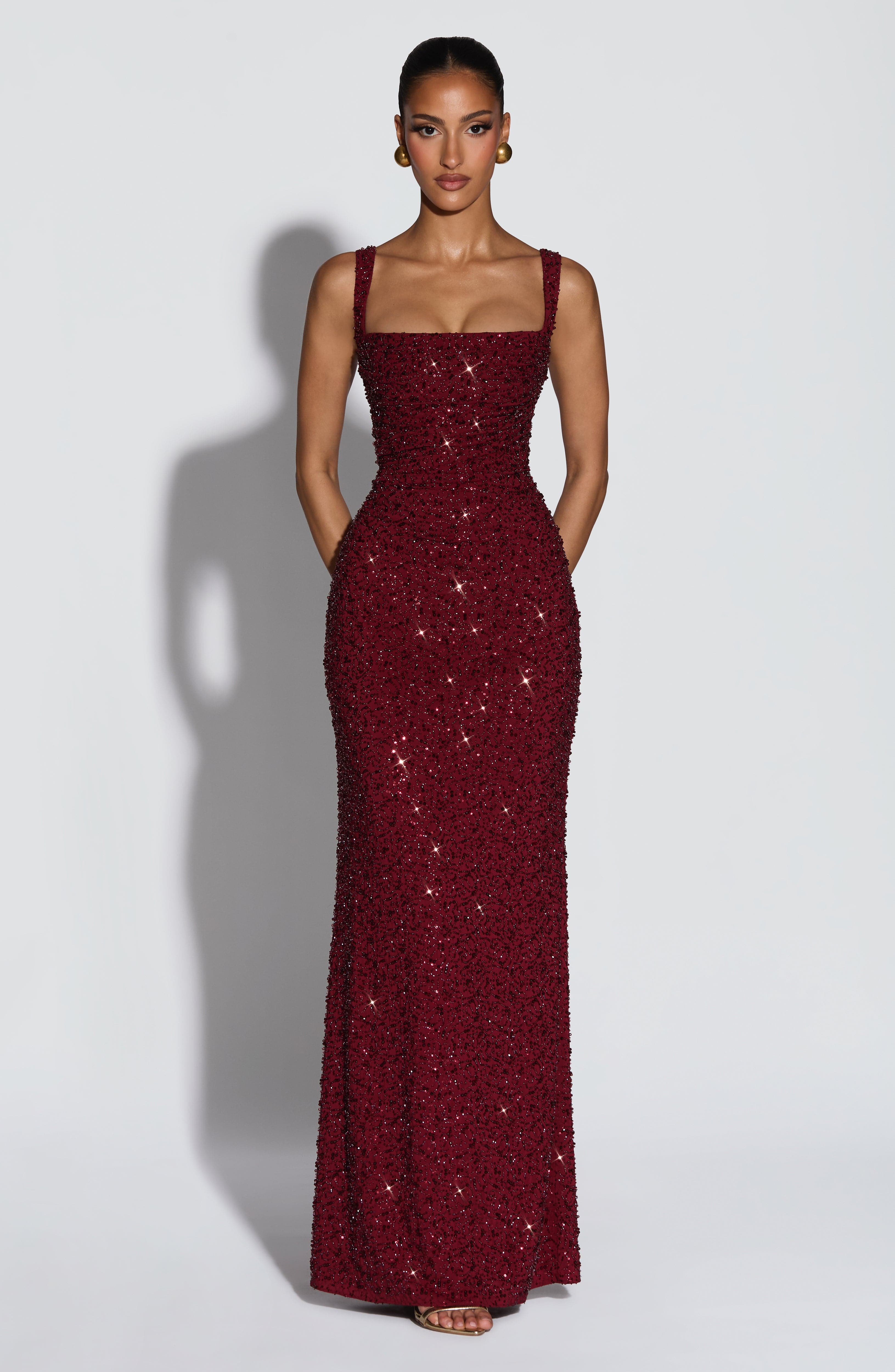 minilena Calanthe Maxi Dress Burgundy Sparkle