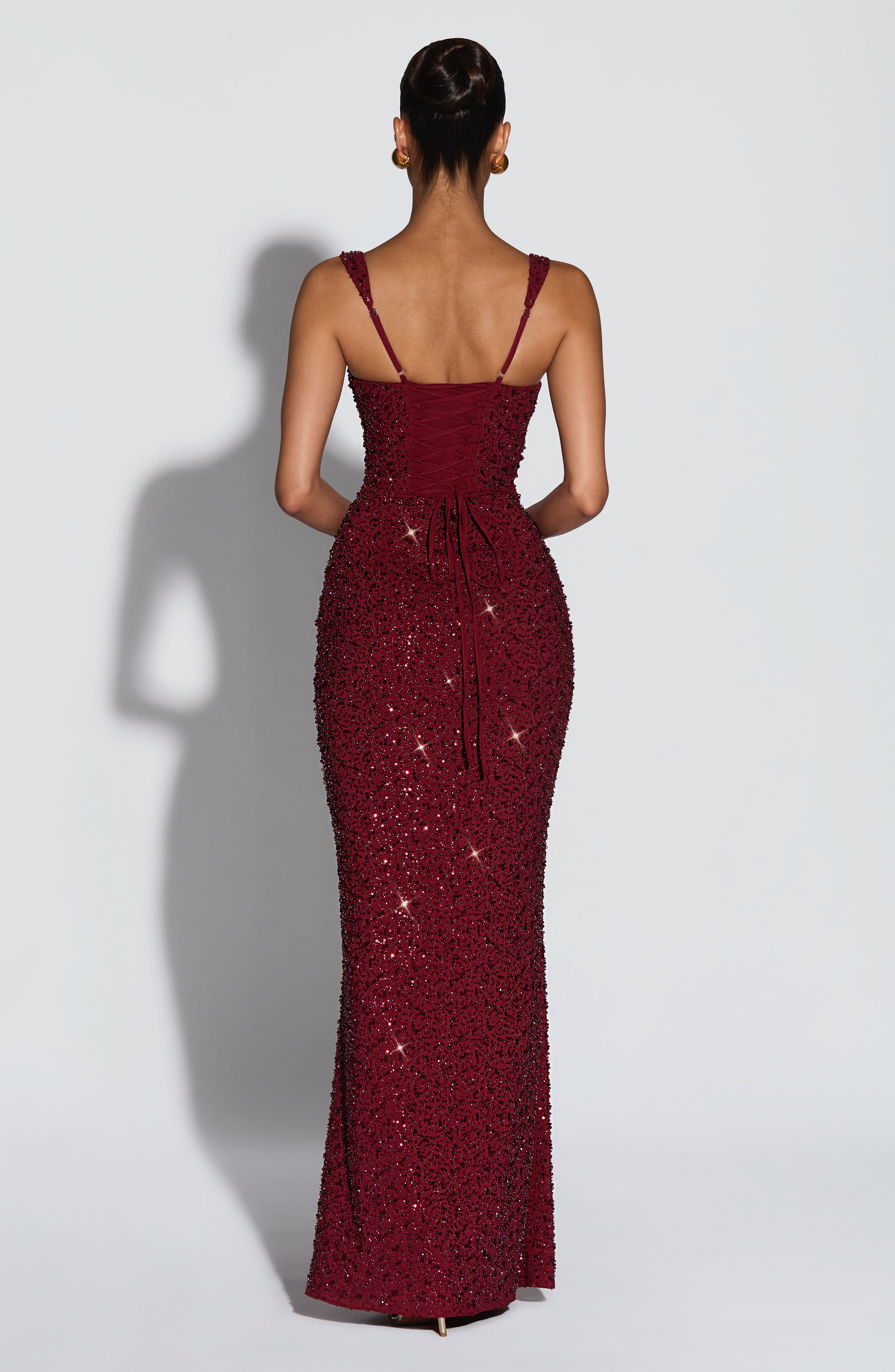 minilena Calanthe Maxi Dress Burgundy Sparkle