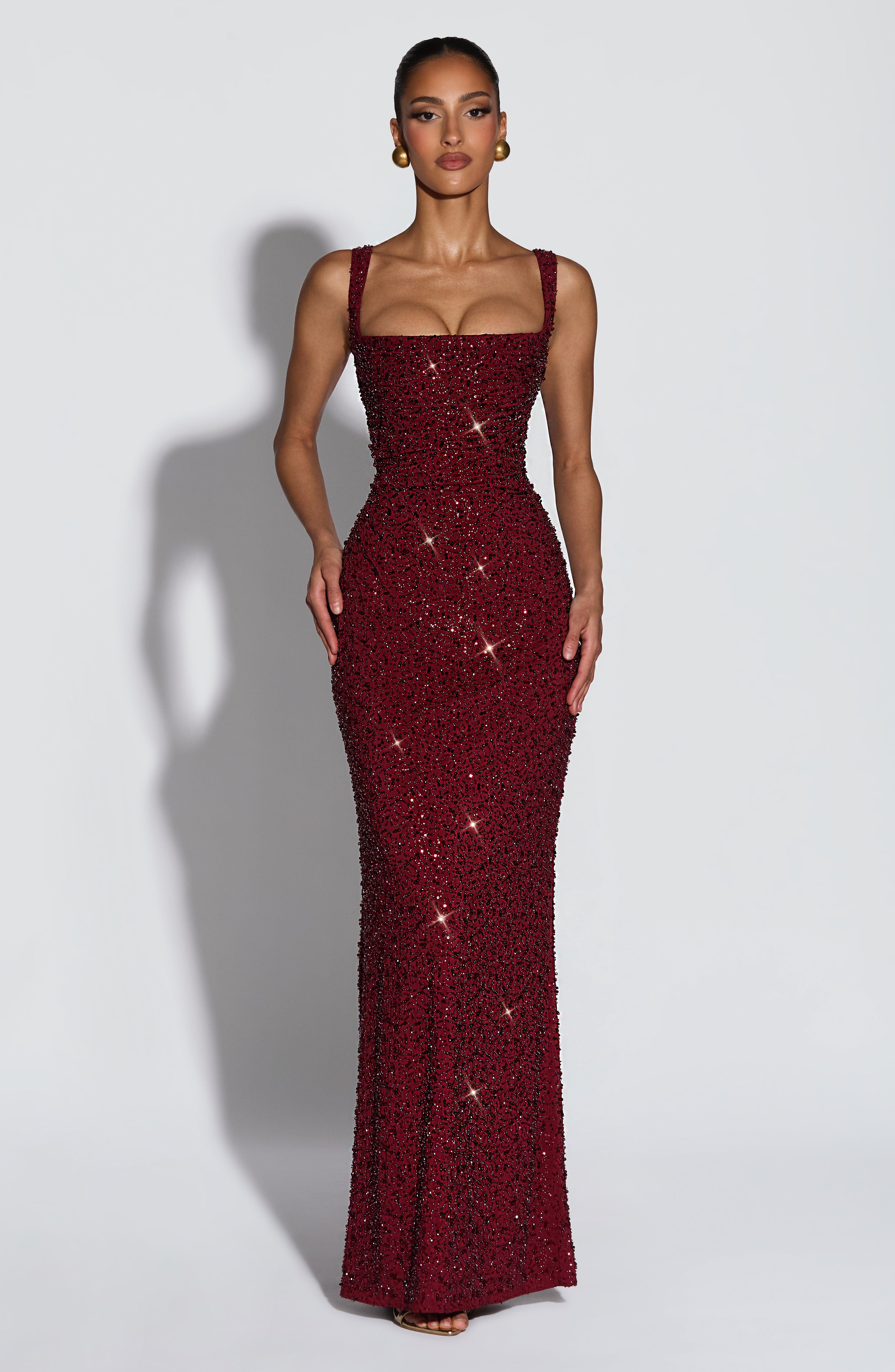 minilena Calanthe Maxi Dress Burgundy Sparkle
