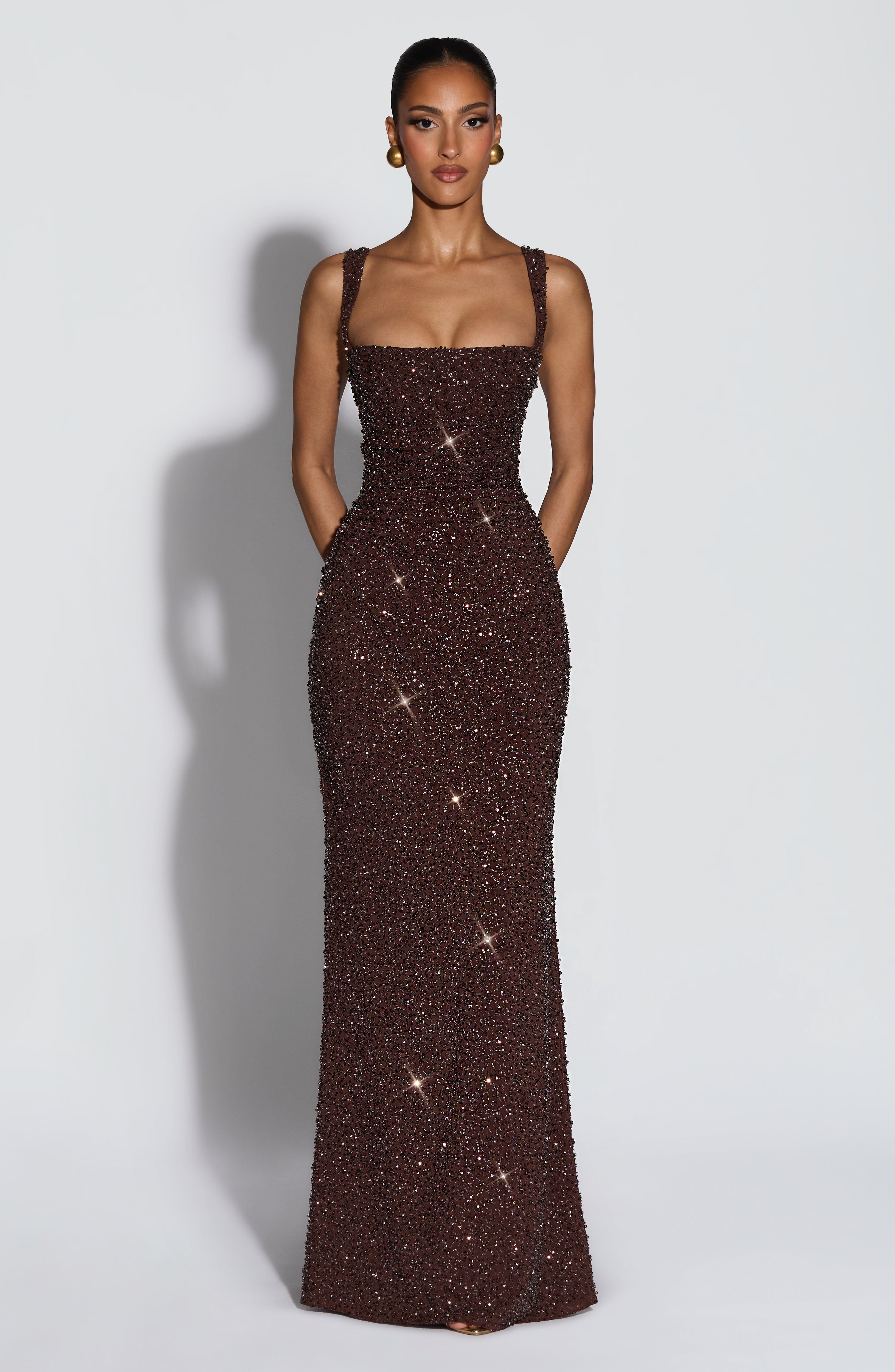 minilena Calanthe Maxi Dress Plum Brown Sparkle