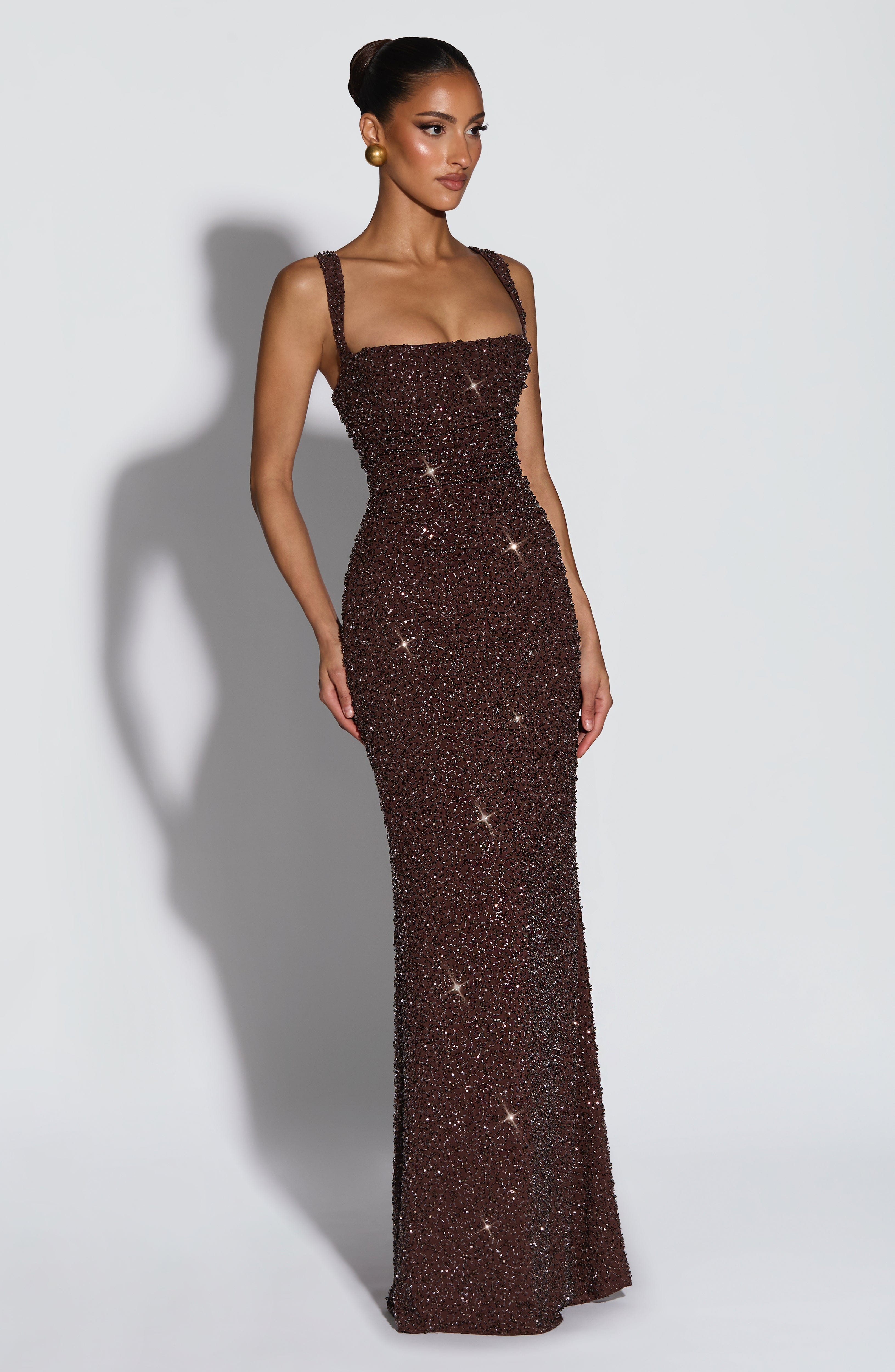 minilena Calanthe Maxi Dress Plum Brown Sparkle