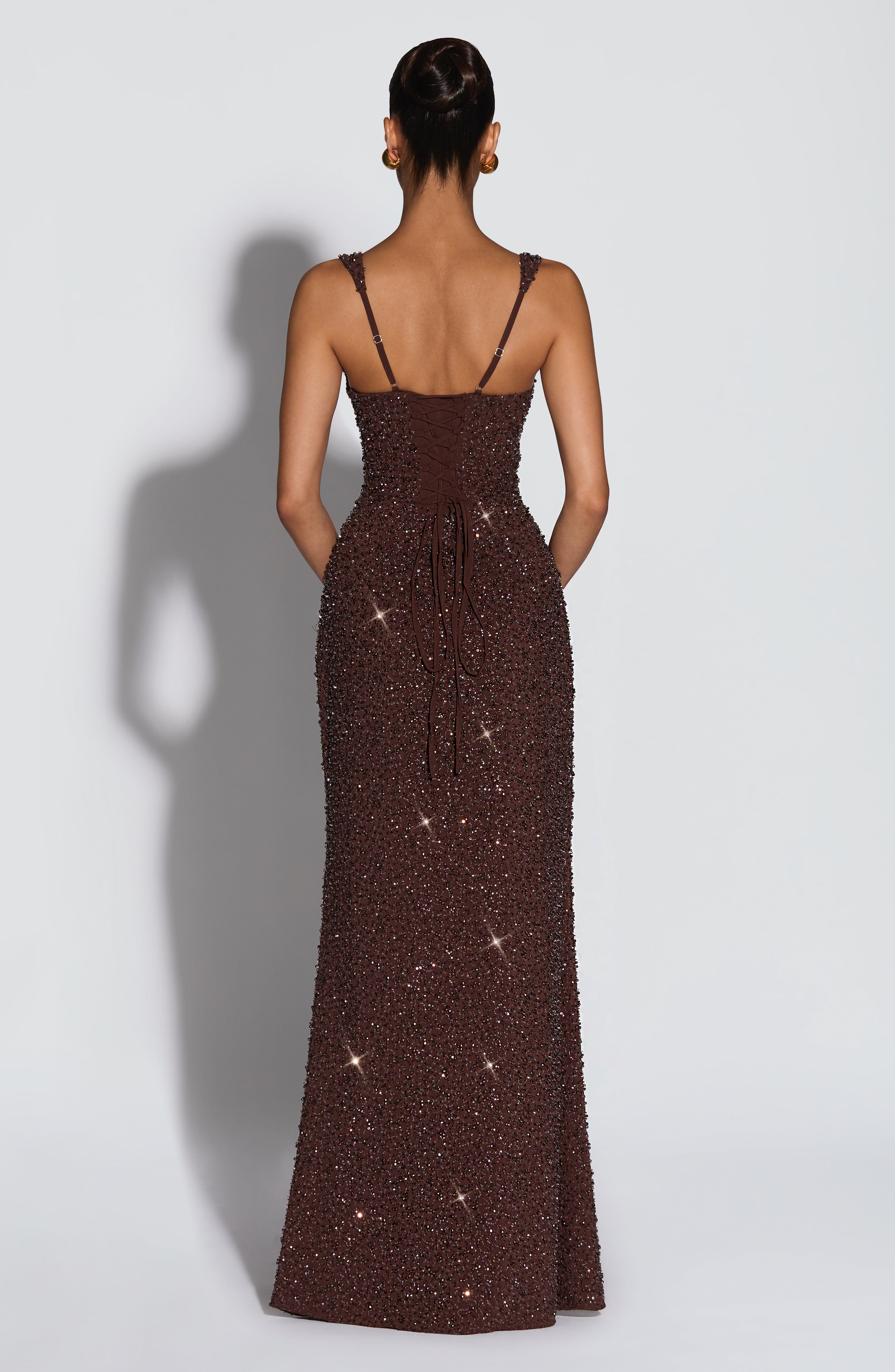 minilena Calanthe Maxi Dress Plum Brown Sparkle