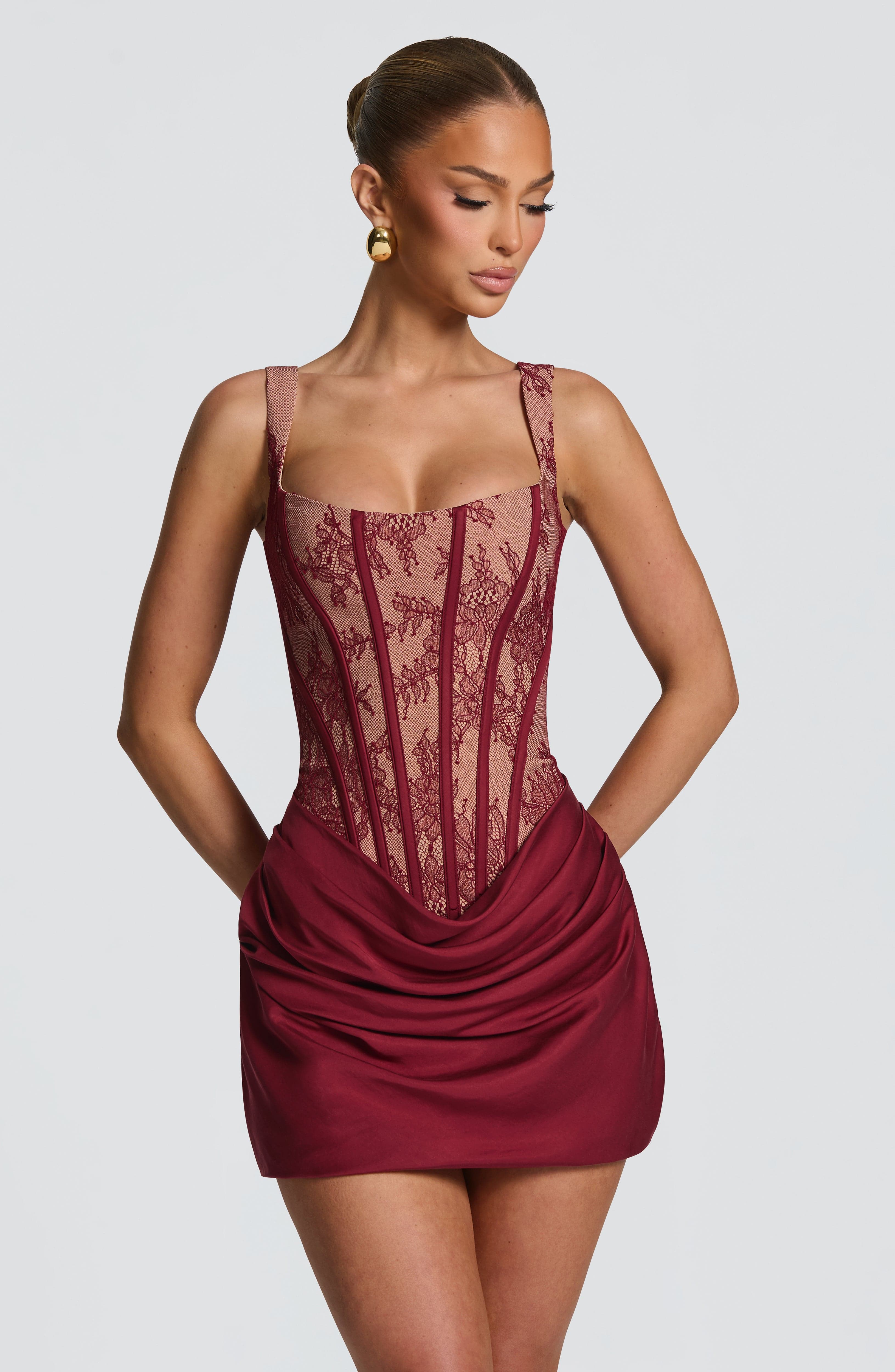 minilena Cornelia Mini Dress Burgundy Lace