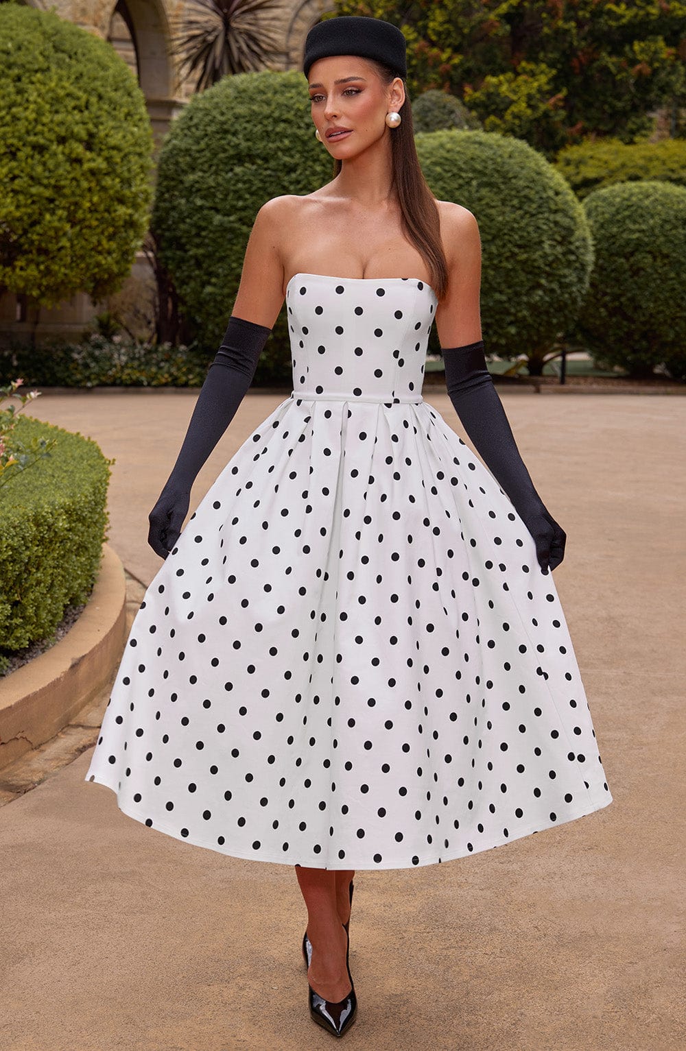 minilena Edith Midi Dress Black Polka Dot Print