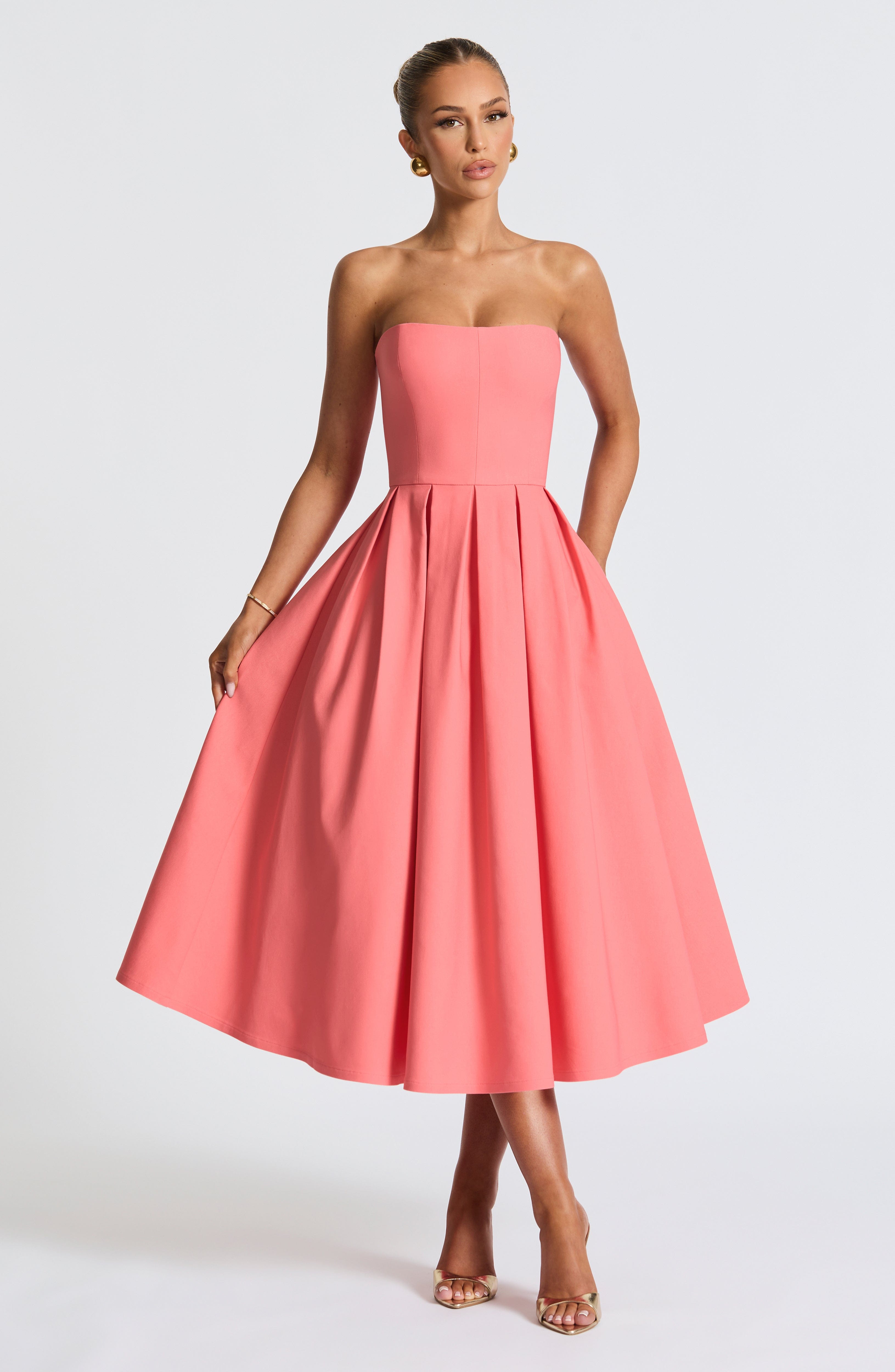 minilena Edith Midi Dress Coral Pink
