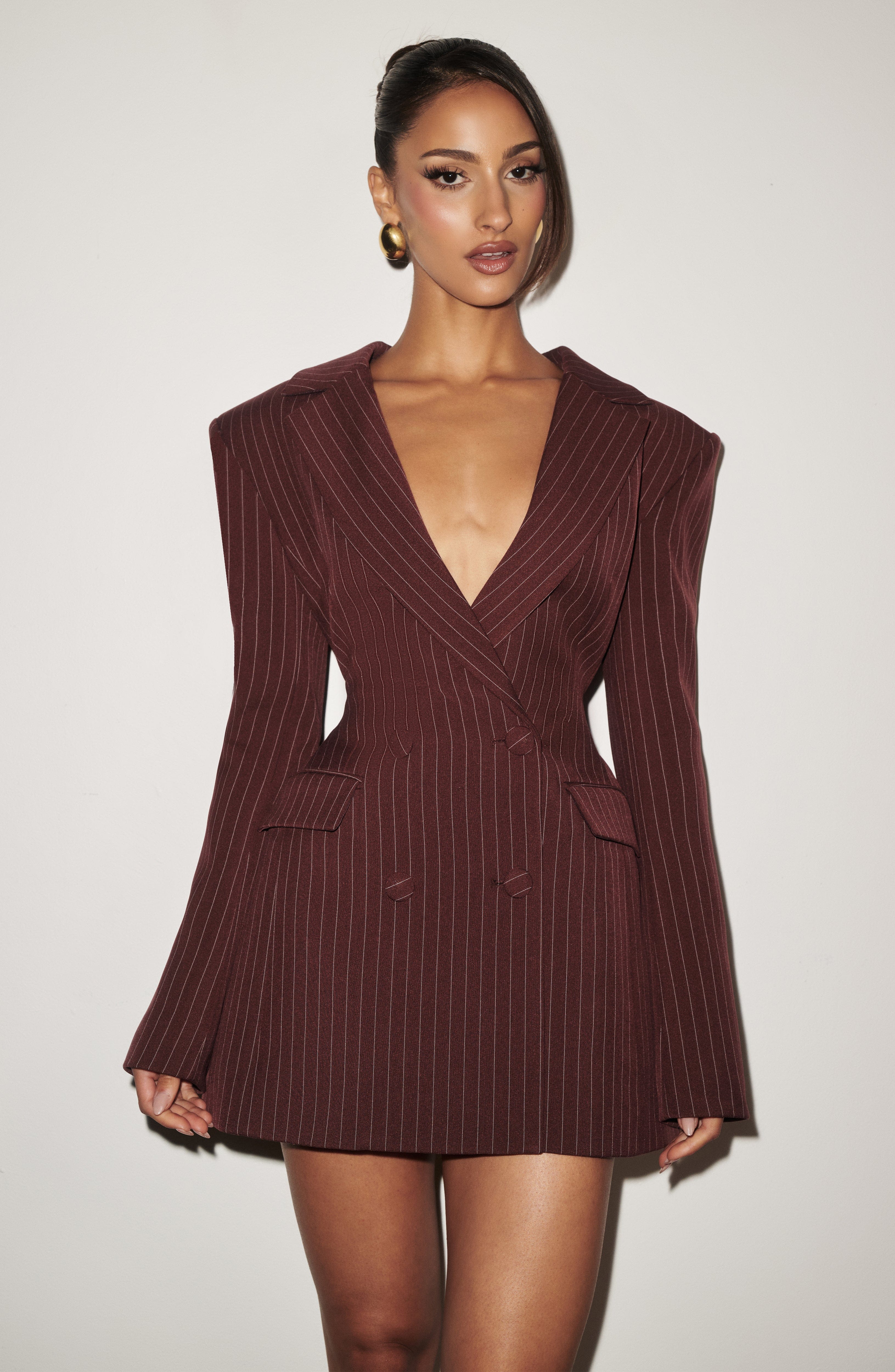 minilena Elvira Mini Dress Burgundy Pinstripe