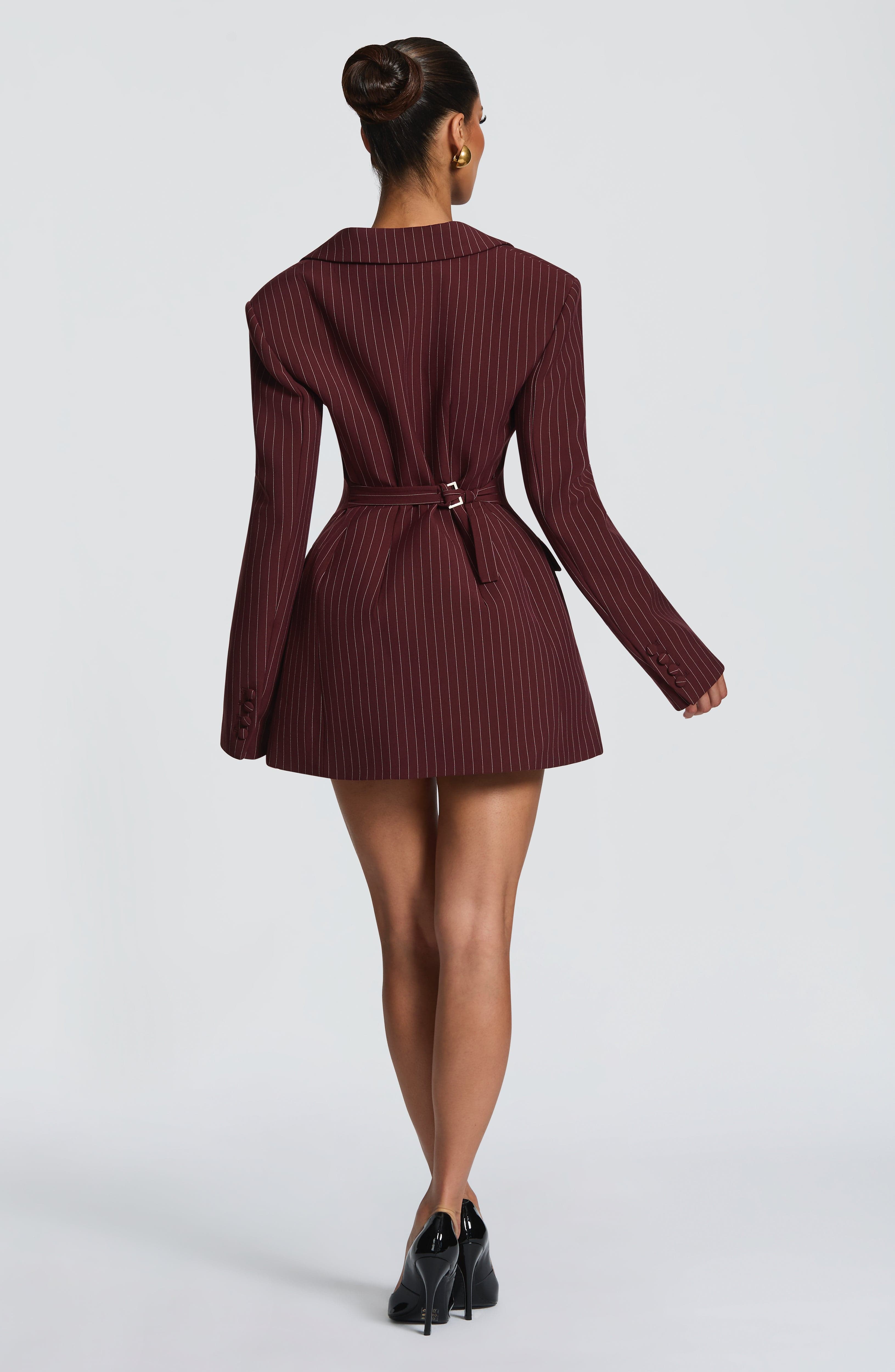 minilena Elvira Mini Dress Burgundy Pinstripe