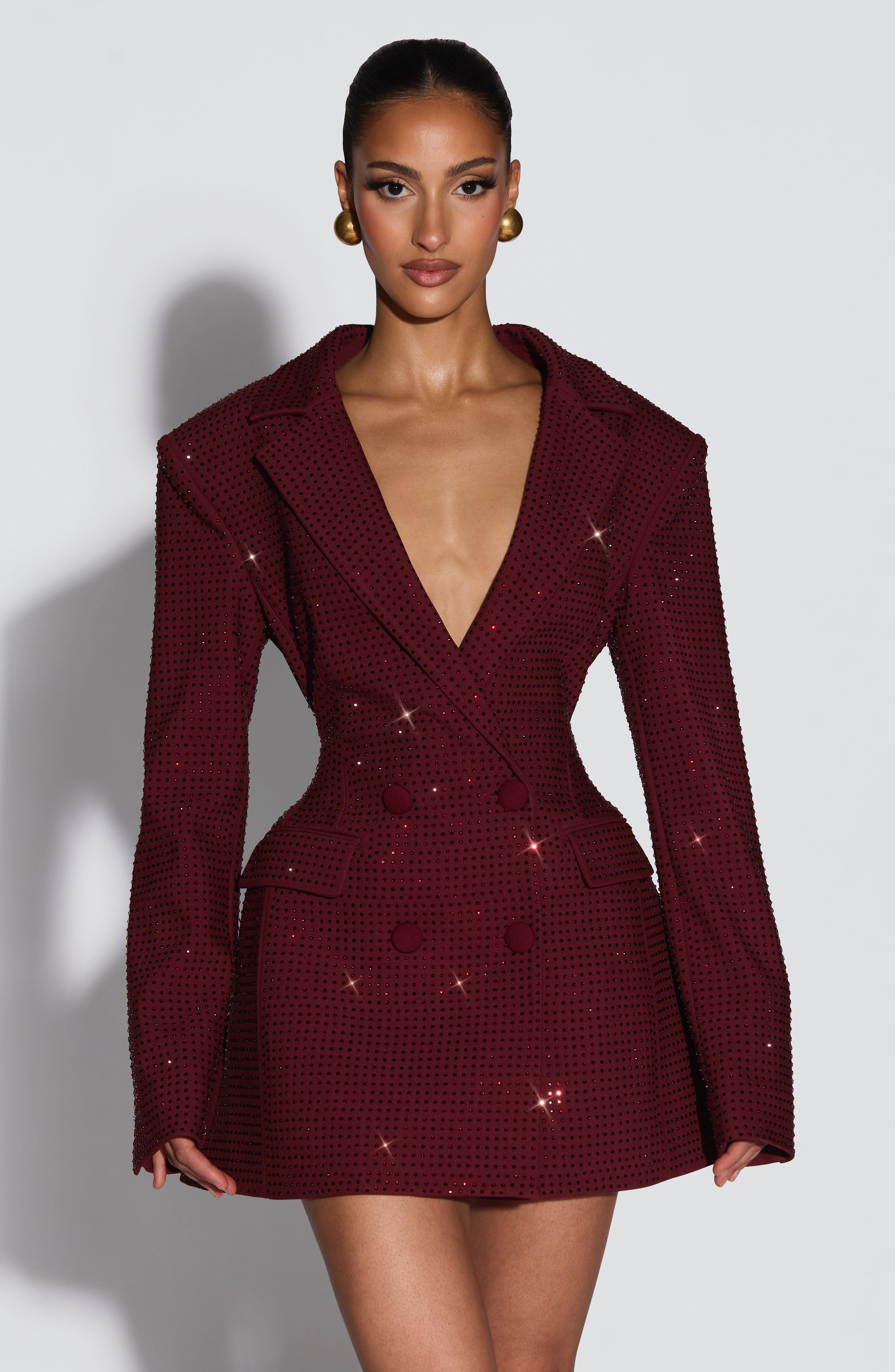 minilena Elvira Mini Dress Burgundy Sparkle