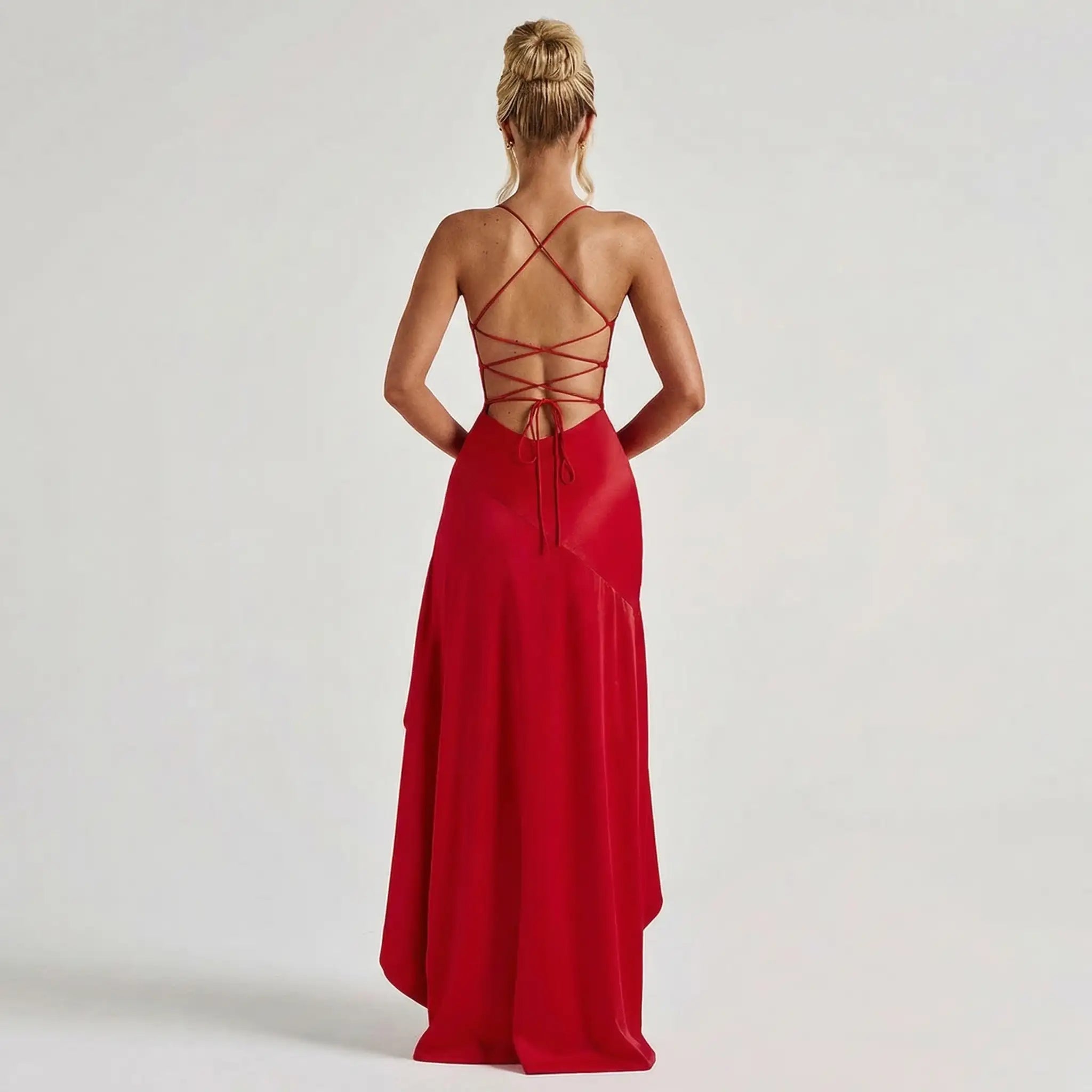 minilena Satin Ruffle Maxi Dress
