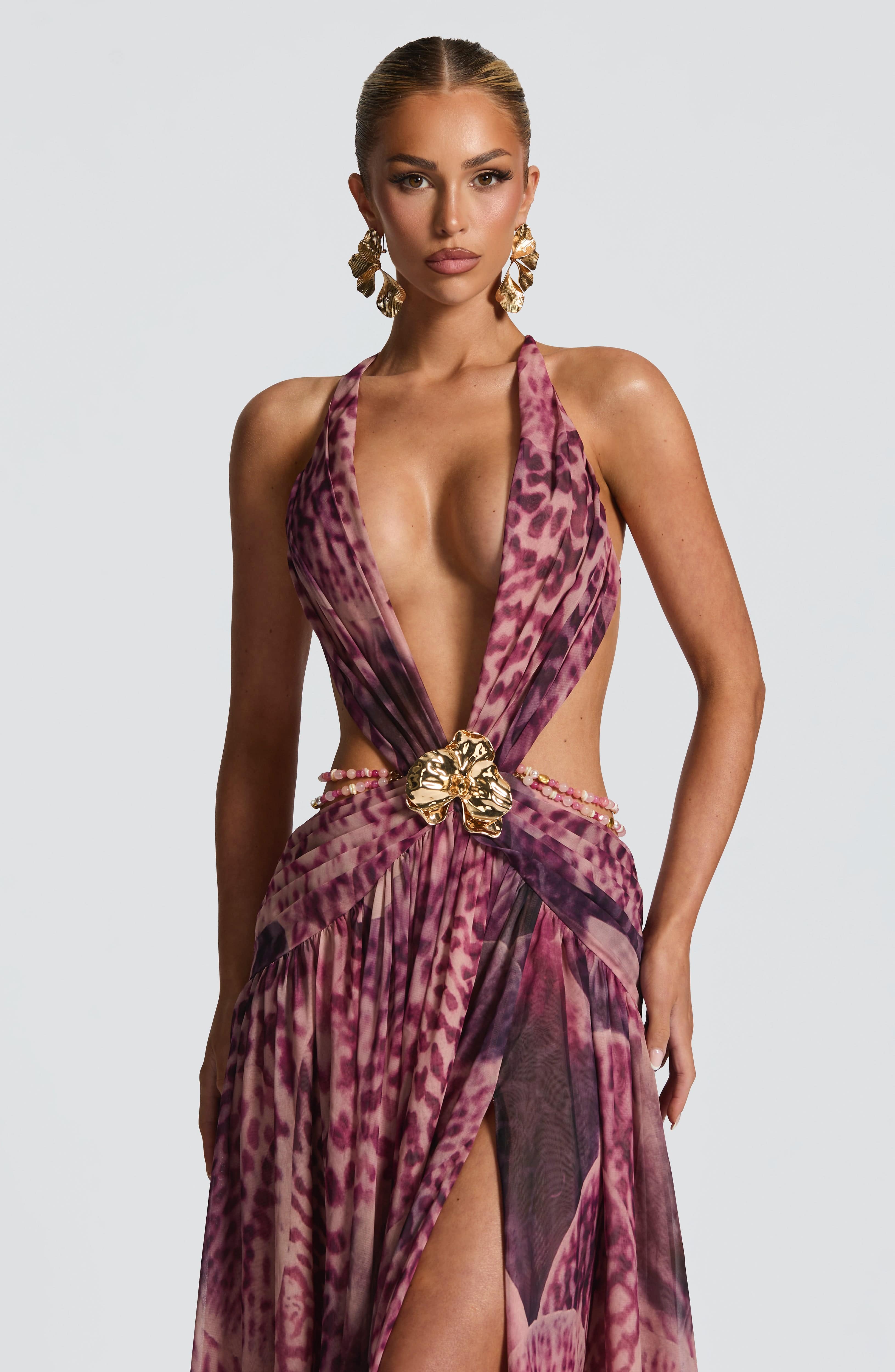 minilena Indianna Maxi Dress Magenta Orchid Print