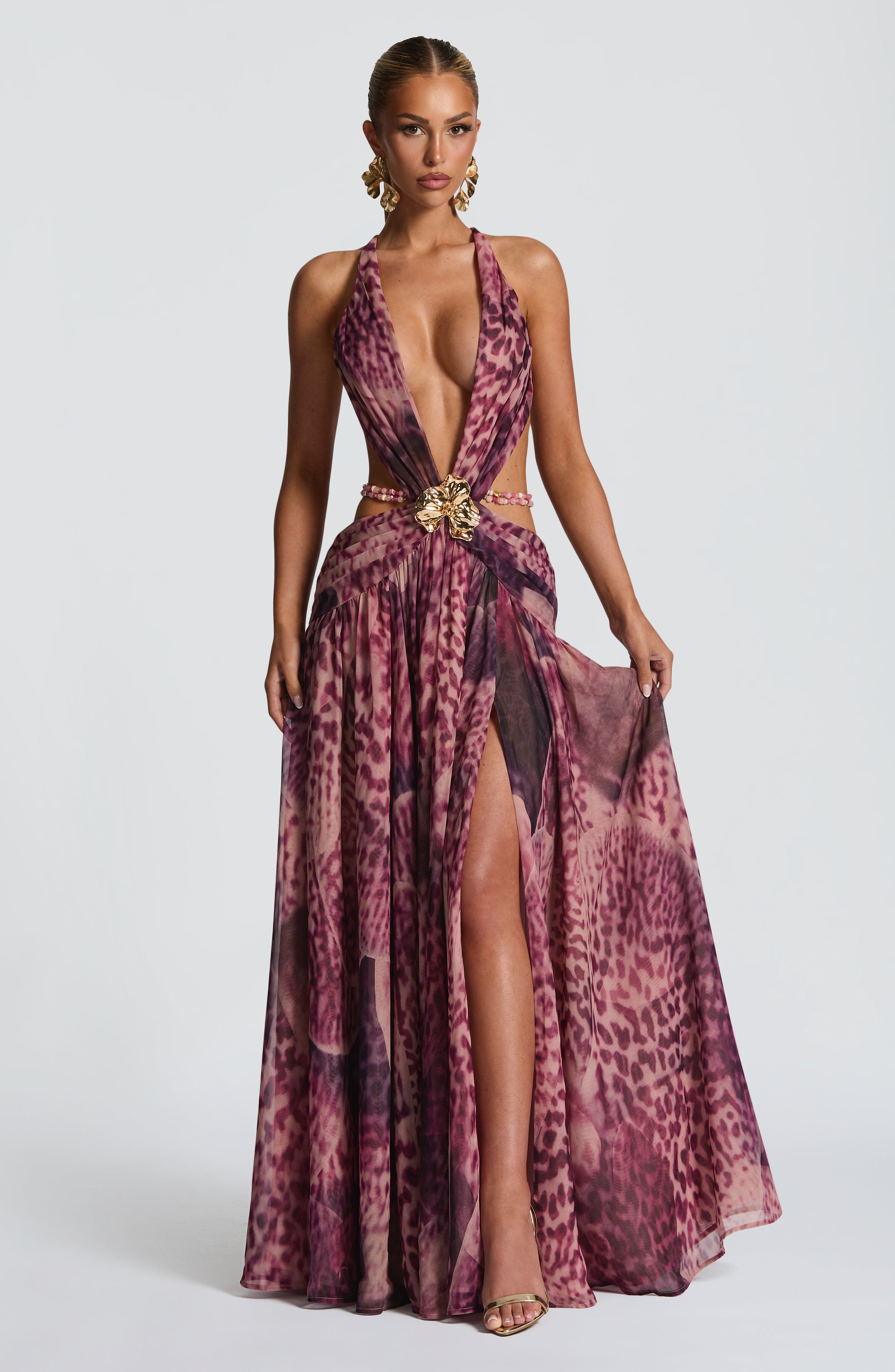 minilena Indianna Maxi Dress Magenta Orchid Print