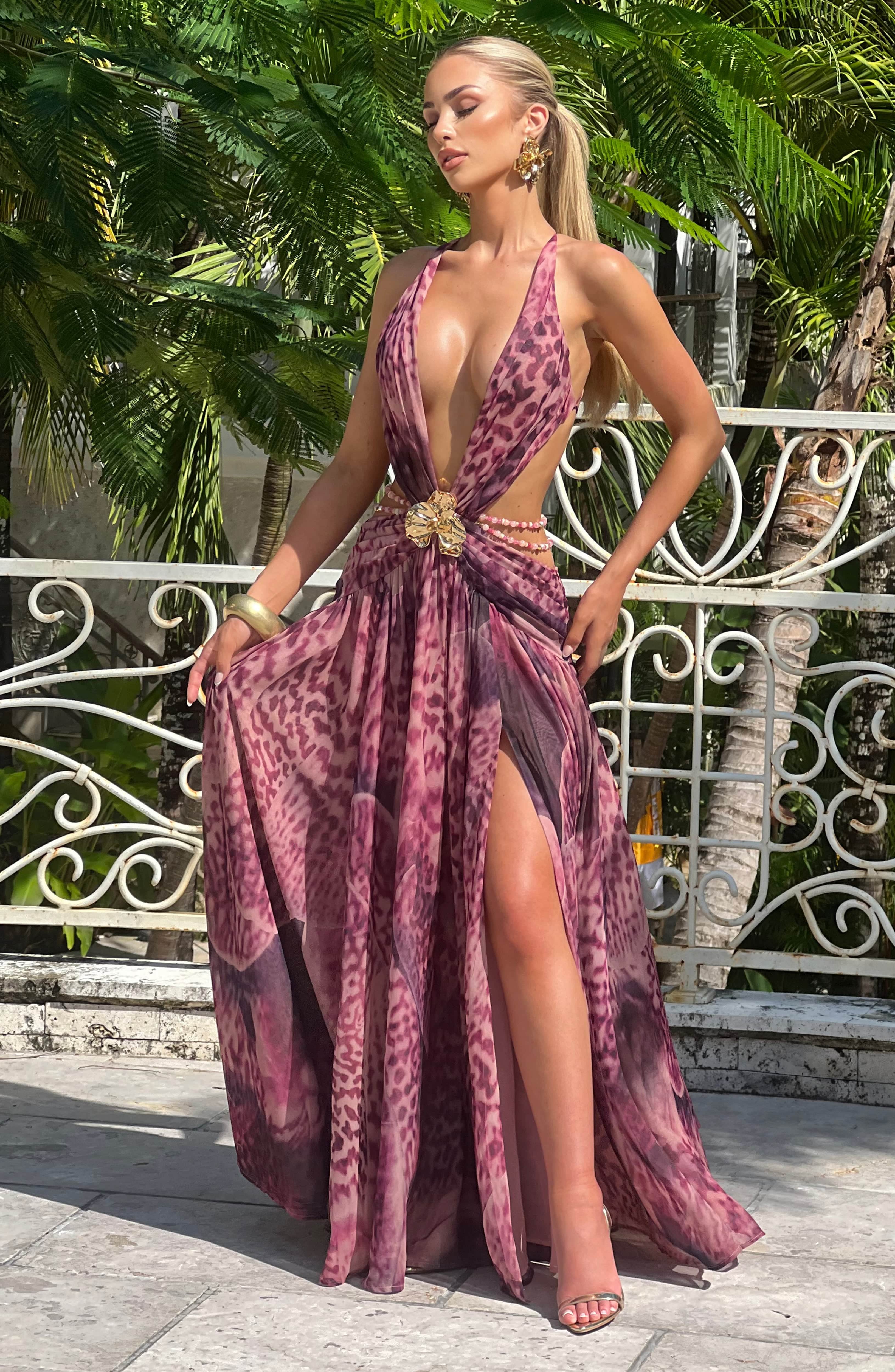 minilena Indianna Maxi Dress Magenta Orchid Print