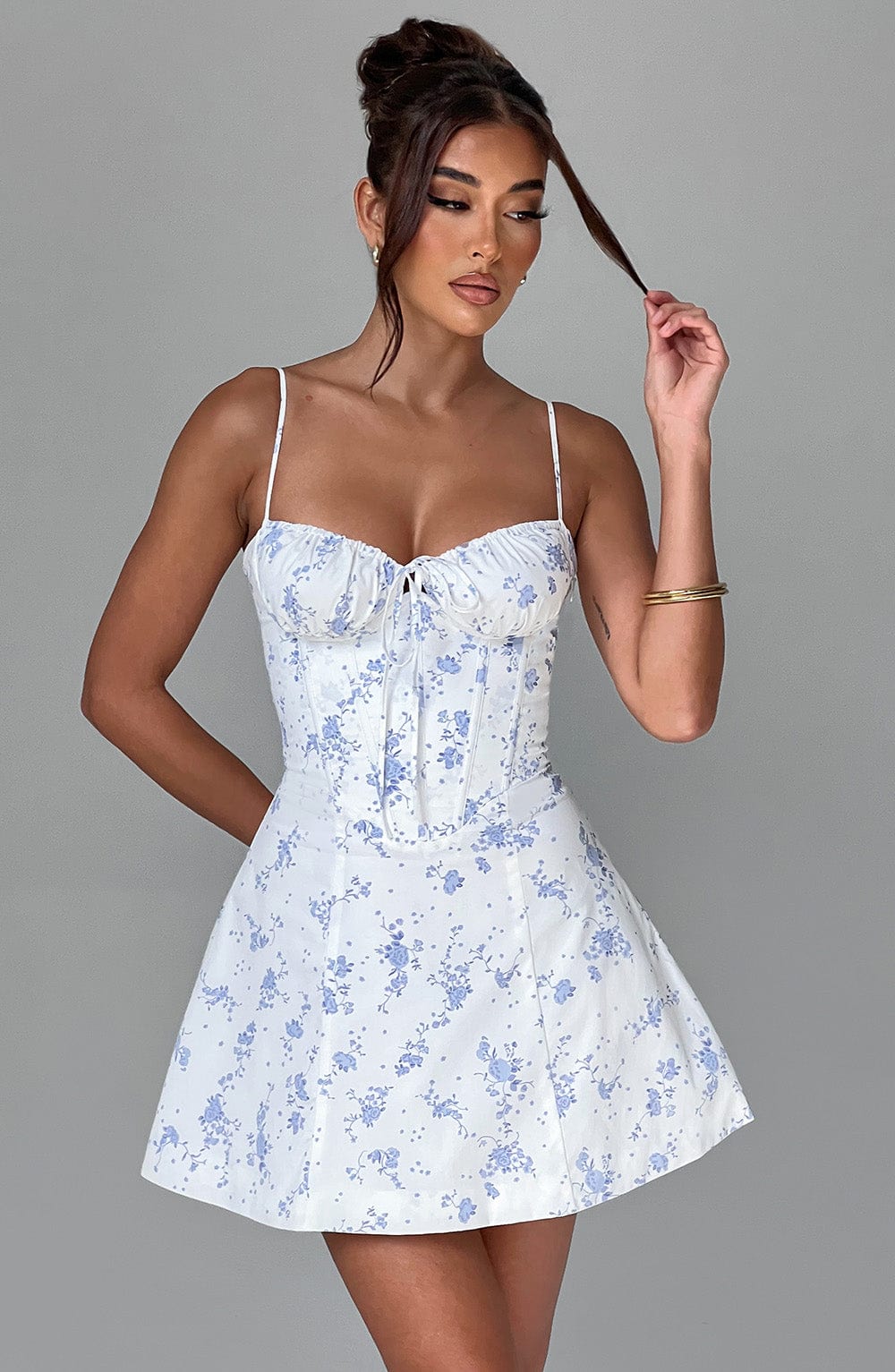 minilena Lacey Mini Dress Blue Ditsy Print