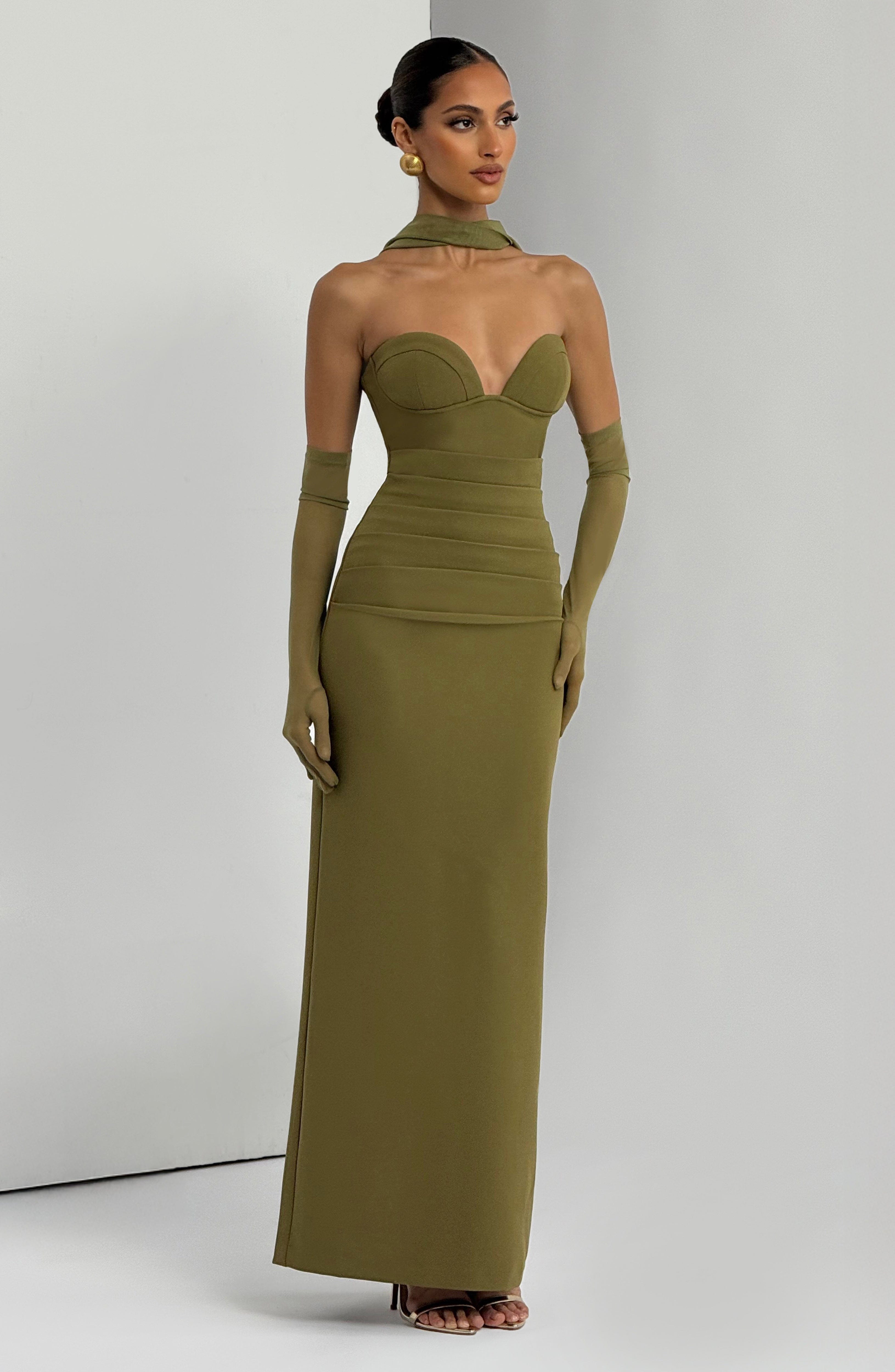 minilena Lindsey Maxi Dress Deep Olive