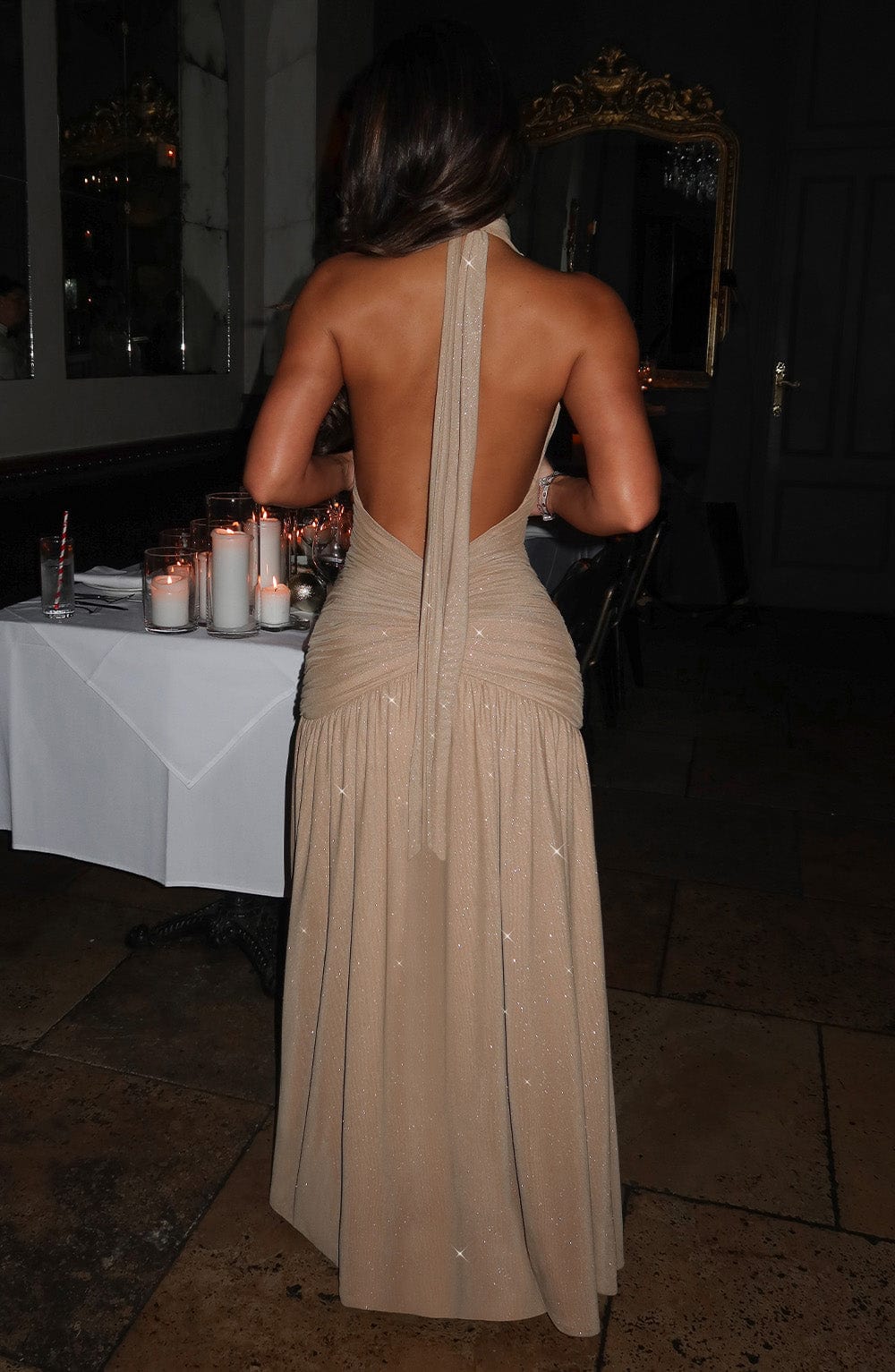 minilena Melania Maxi Dress Gold Sparkle