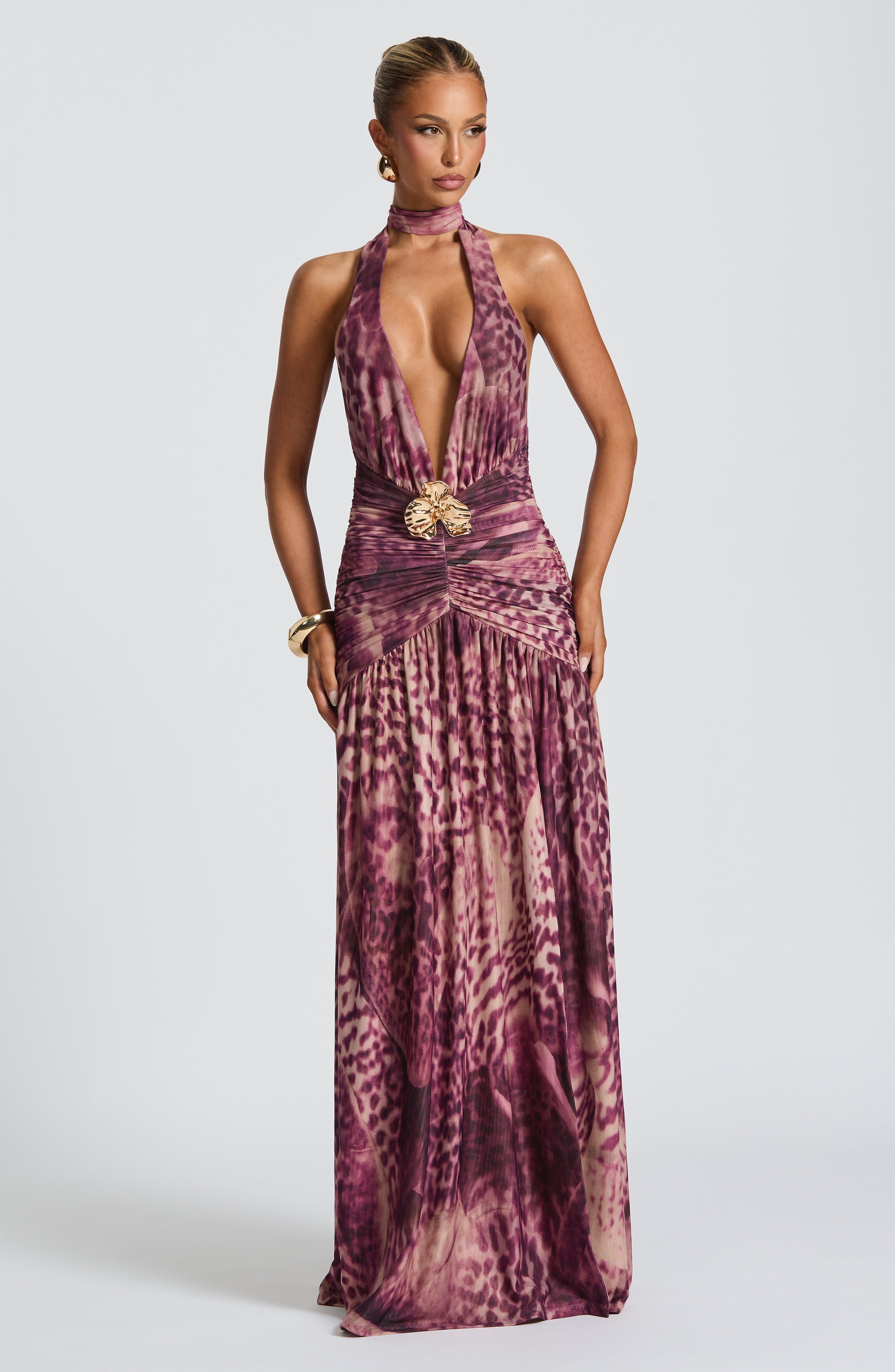 minilena Melania Maxi Dress Magenta Orchid Print