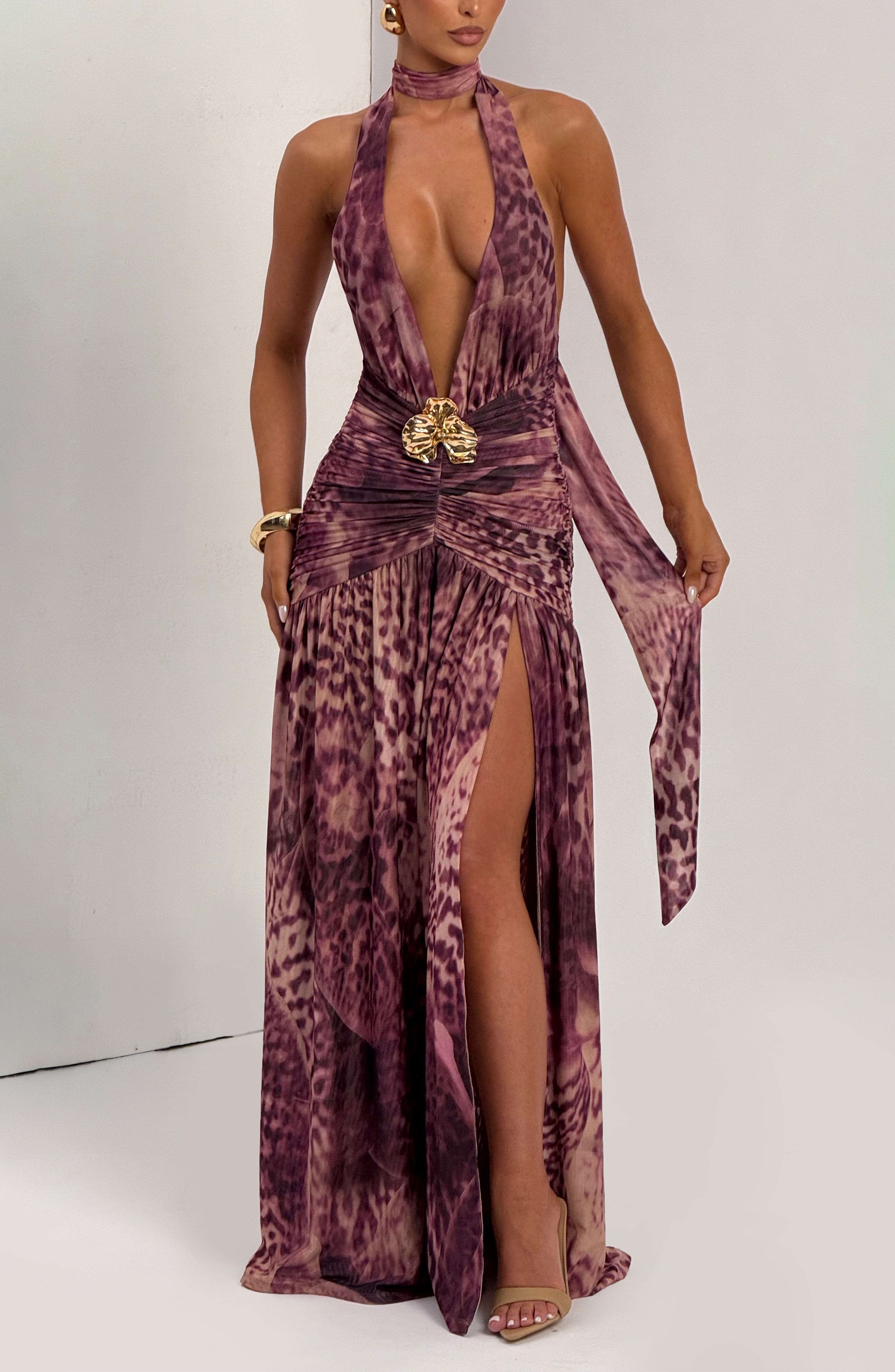 minilena Melania Maxi Dress Magenta Orchid Print