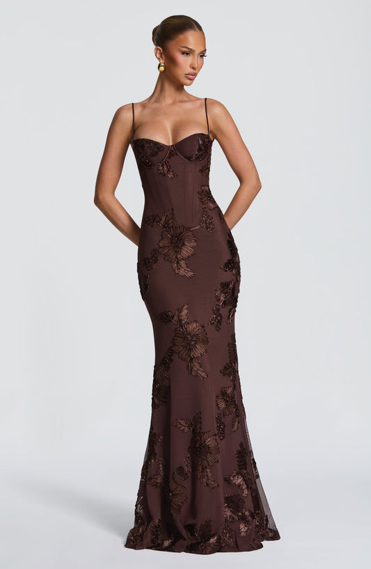 minilena Nefertiti Maxi Dress Plum Brown