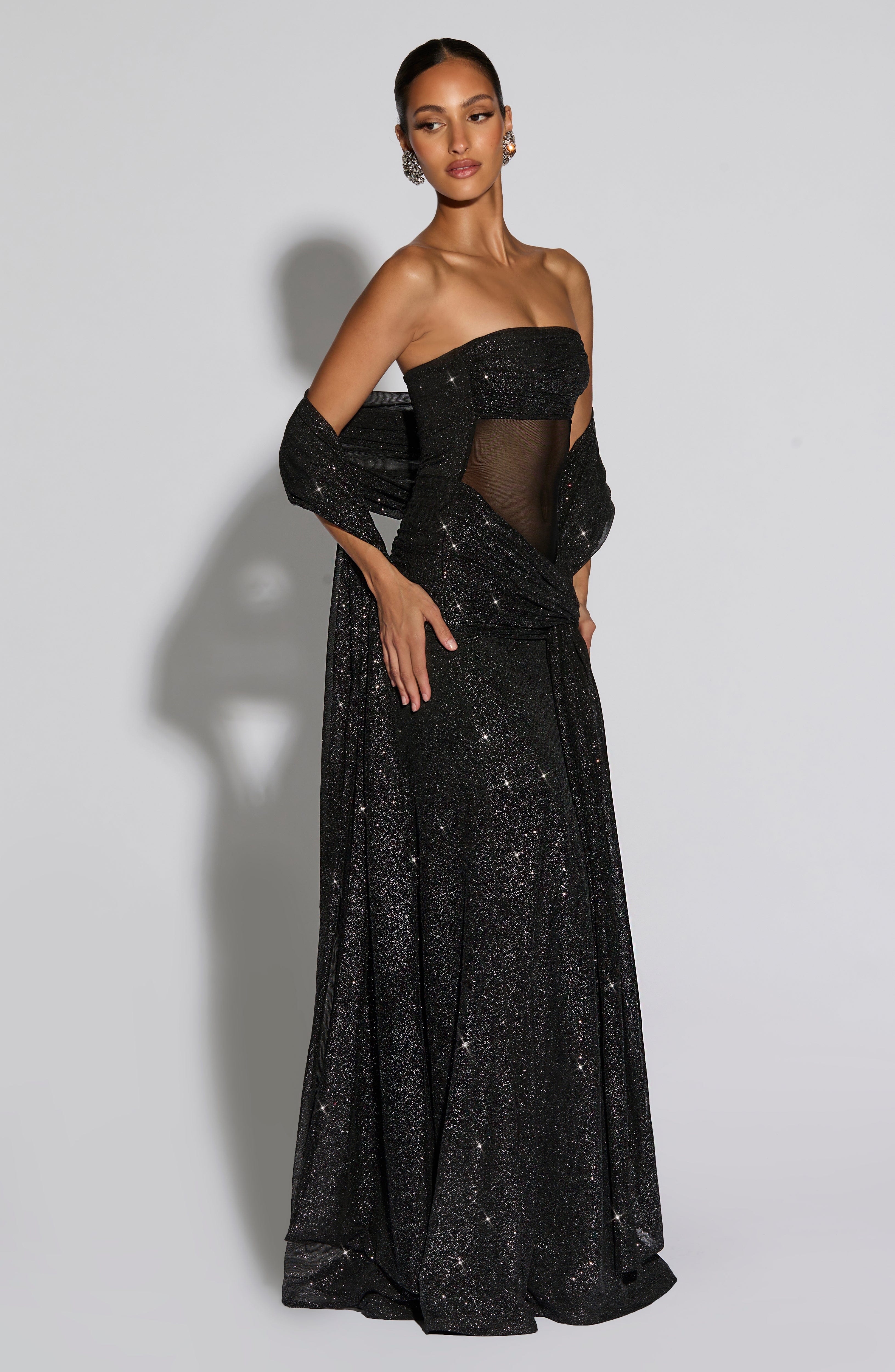minilena Paula Maxi Dress Black Sparkle