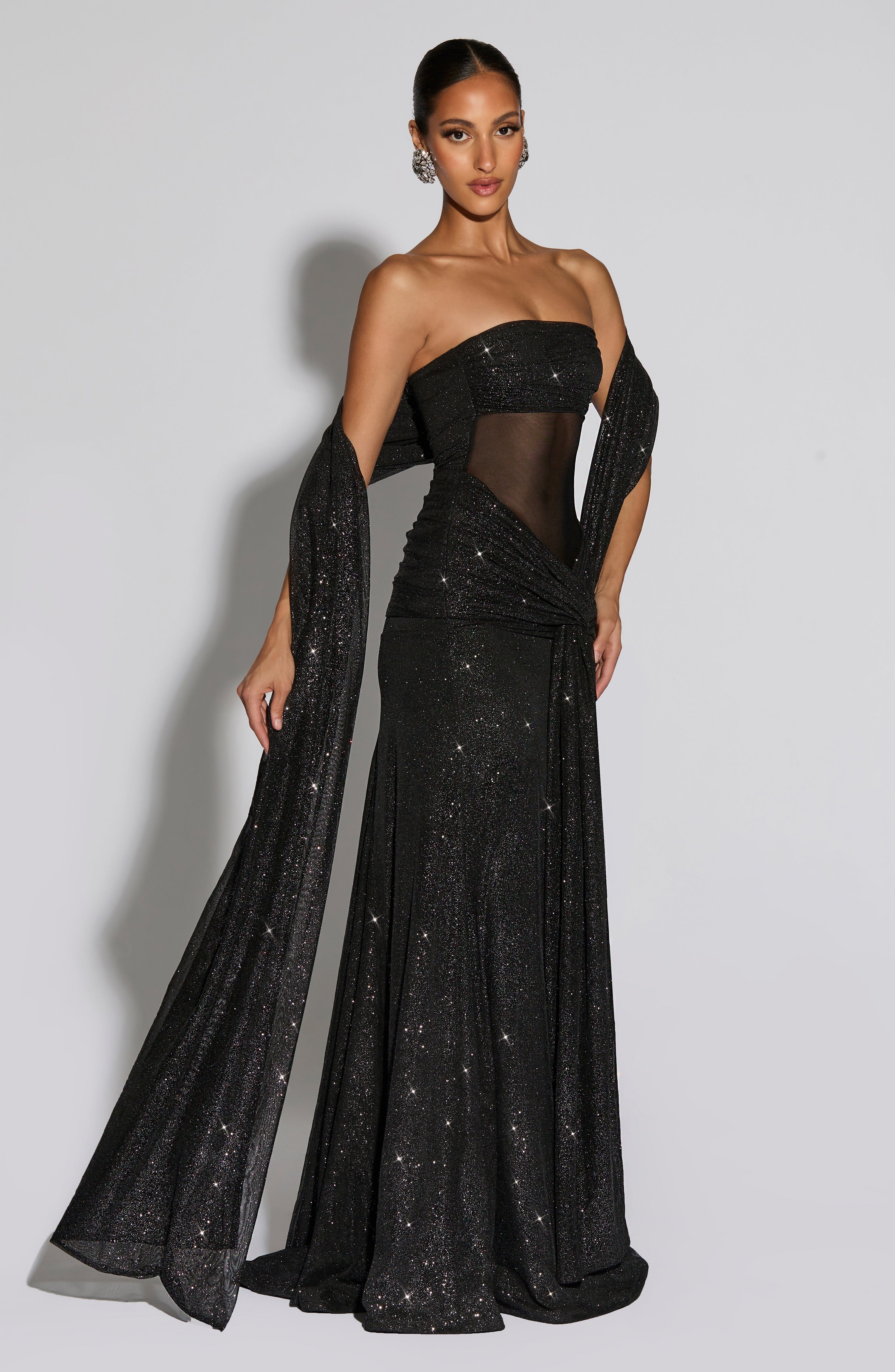 minilena Paula Maxi Dress Black Sparkle