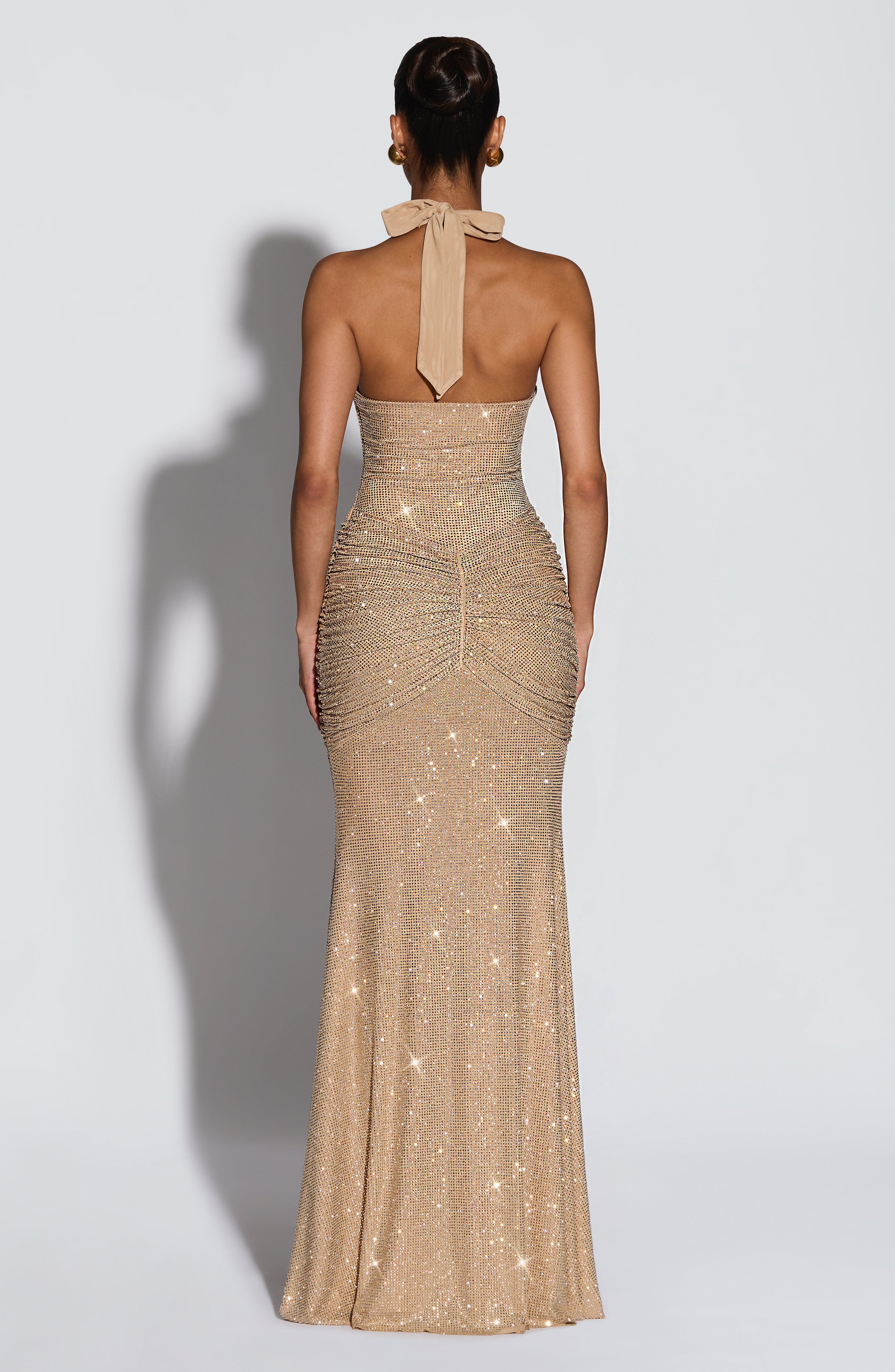 minilena Rosetta Maxi Dress Gold Sparkle