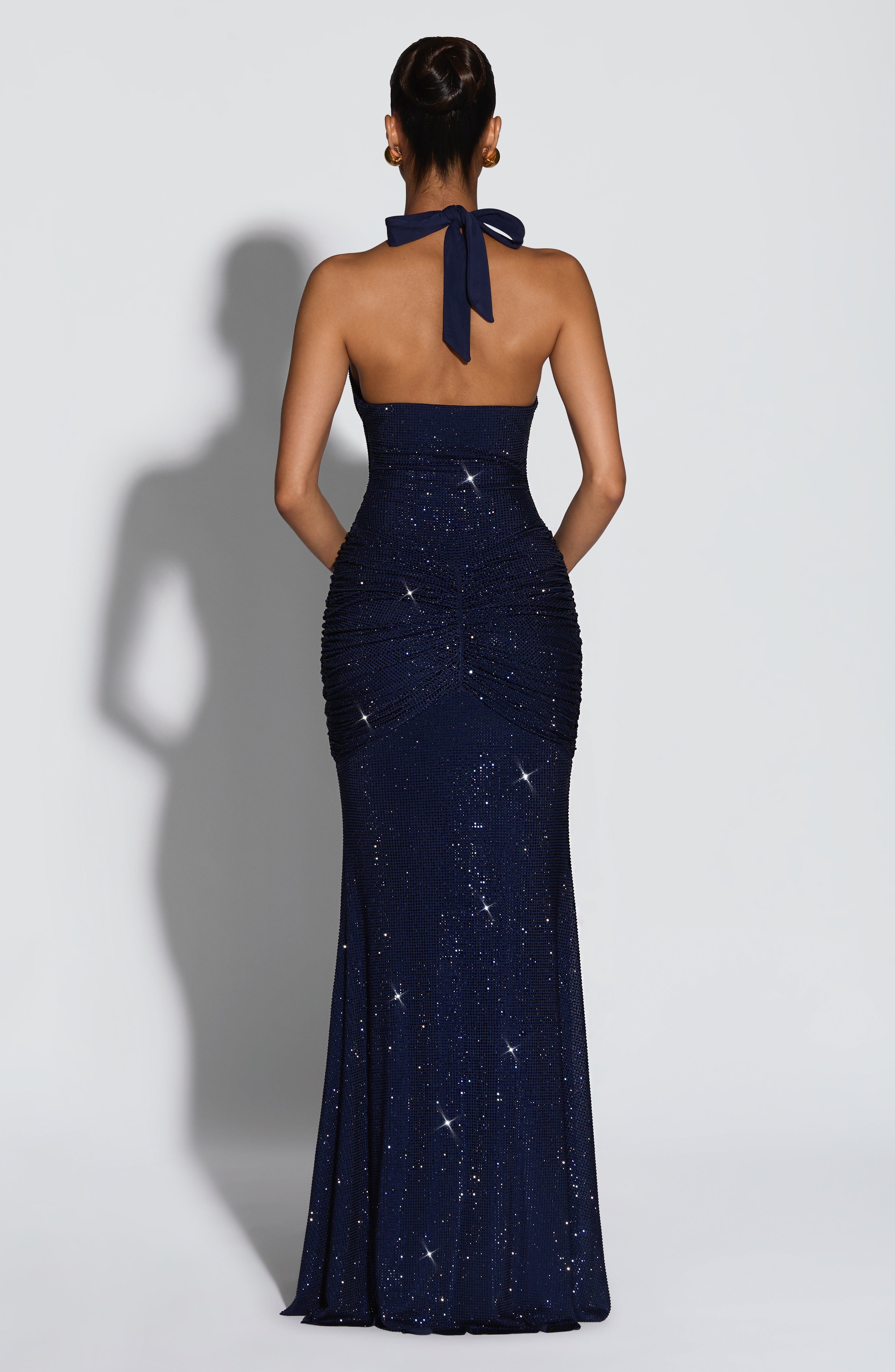 minilena Rosetta Maxi Dress Navy Sparkle