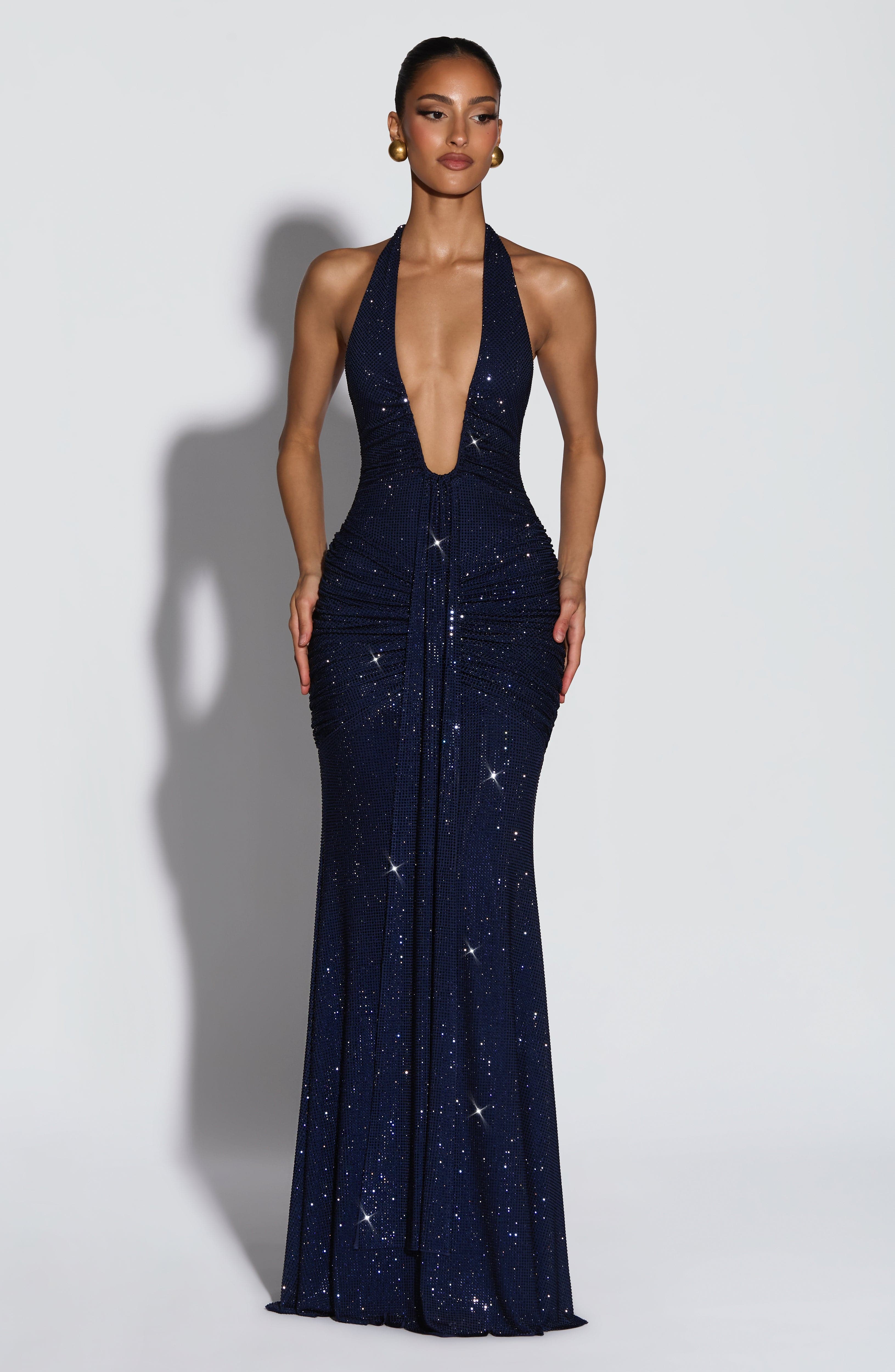 minilena Rosetta Maxi Dress Navy Sparkle