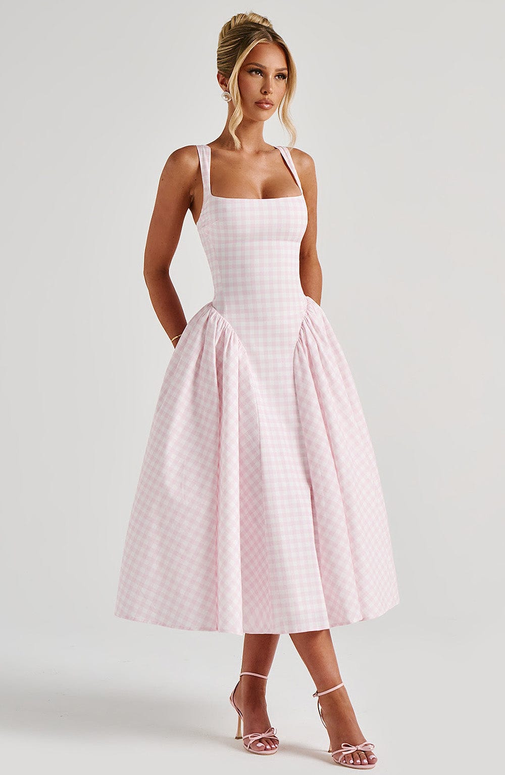 minilena Sherrie Midi Dress Blush Gingham