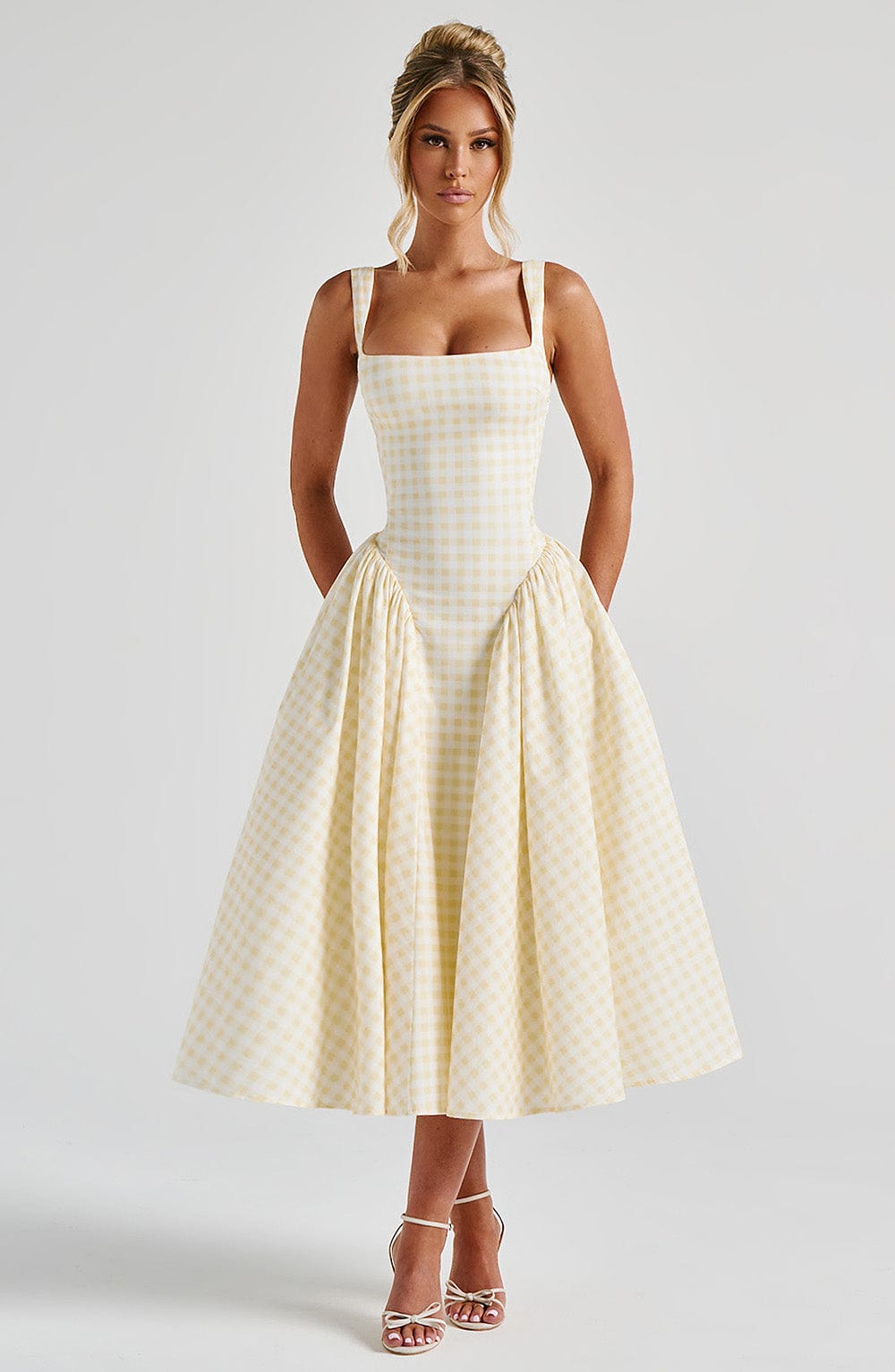 minilena Sherrie Midi Dress Lemon Gingham