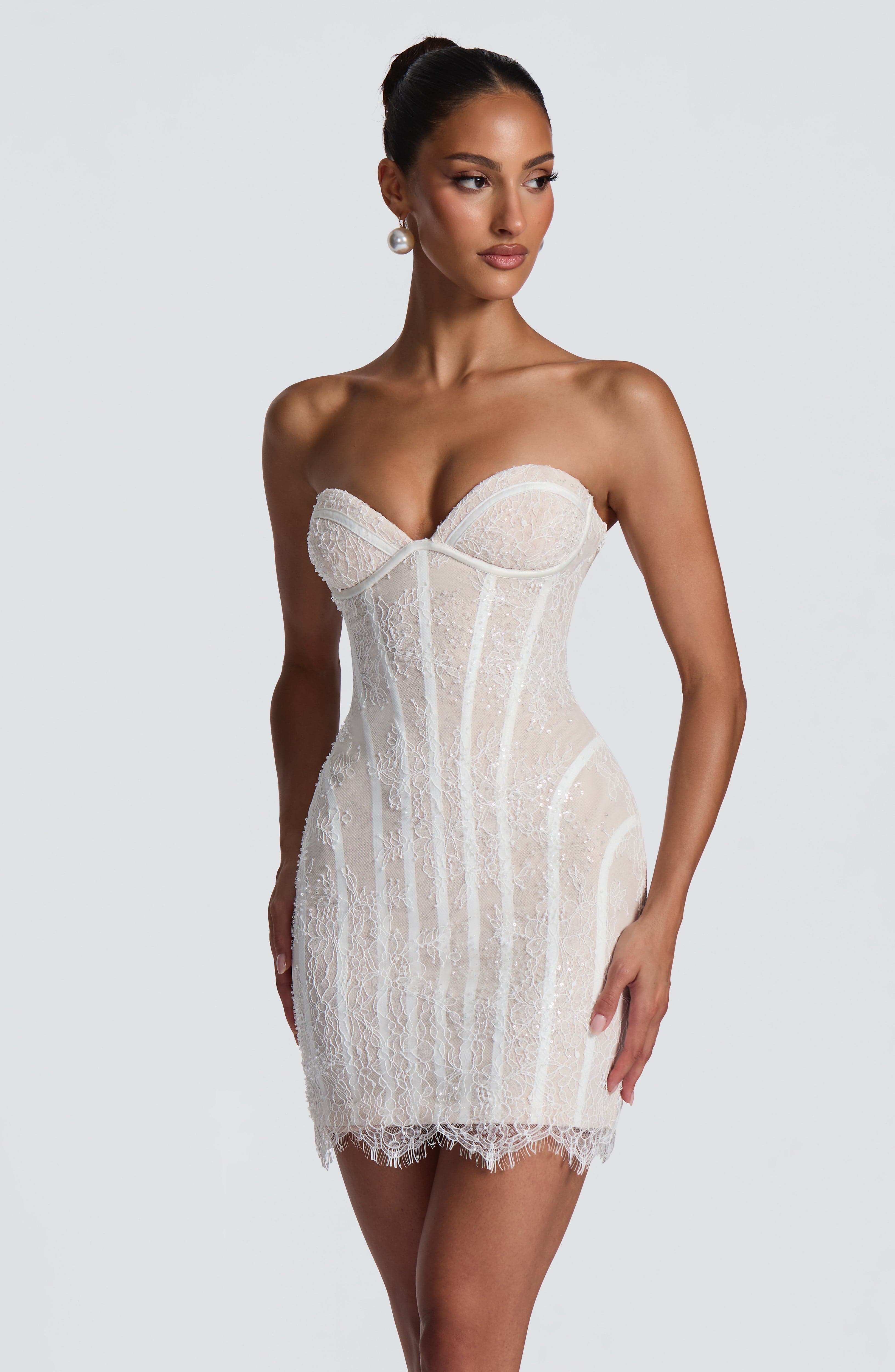 minilena Sian Mini Dress Ivory Embellishment