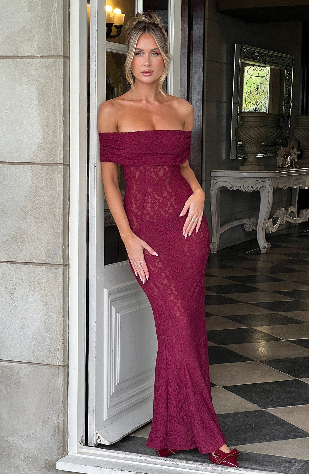minilena Stephanie Maxi Dress Burgundy