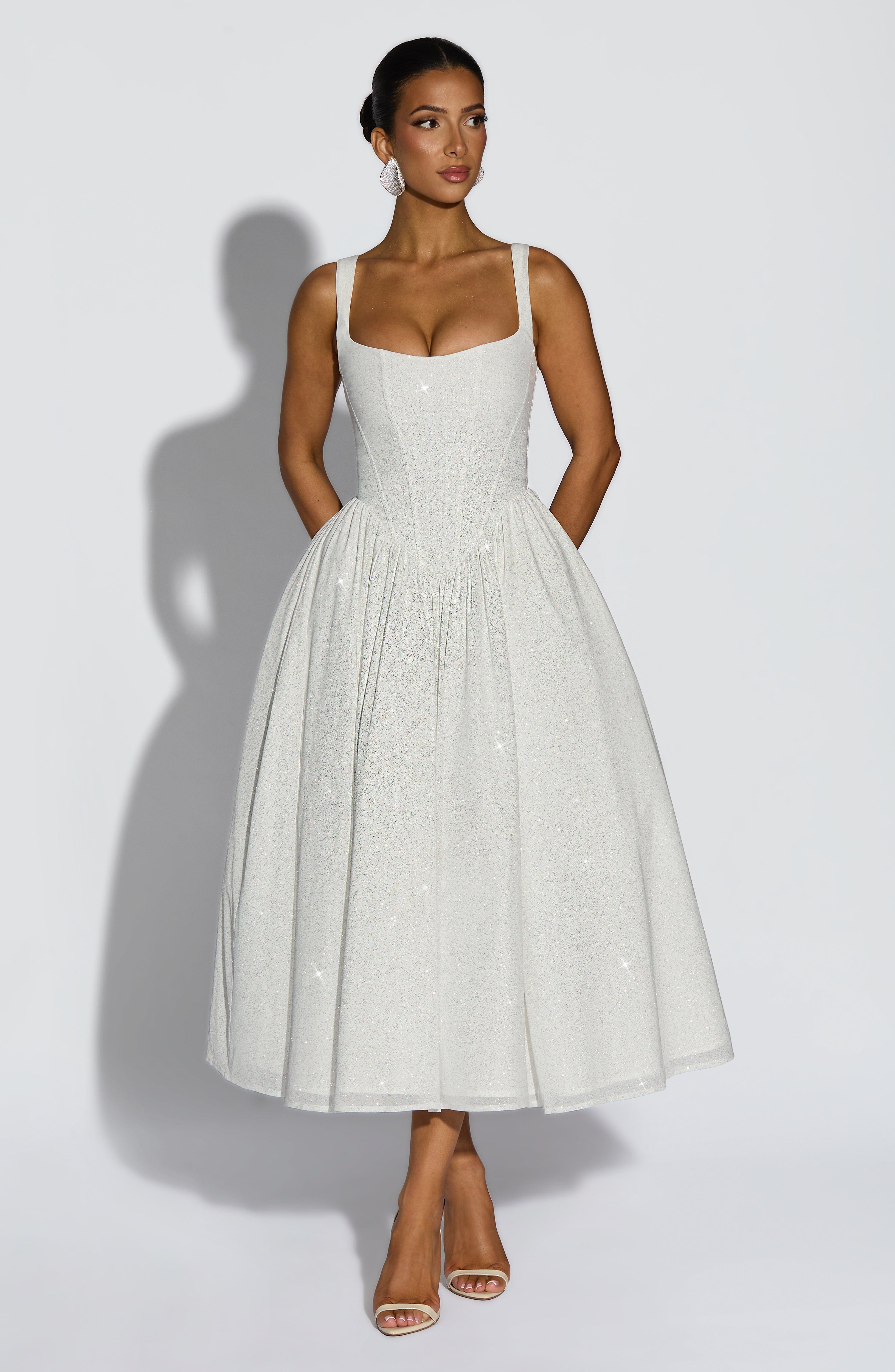 minilena Vivienne Midi Dress Ivory Sparkle