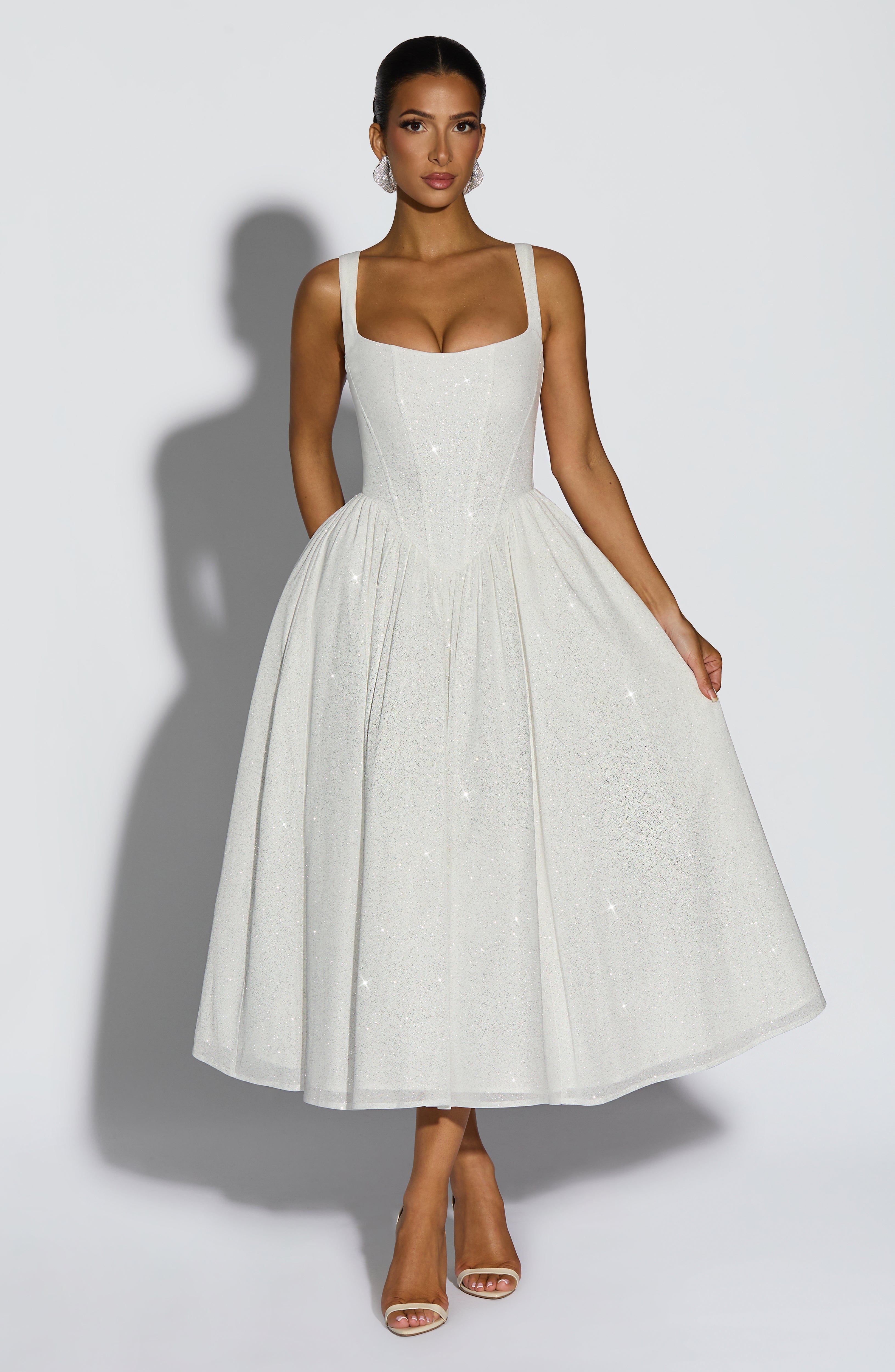 minilena Vivienne Midi Dress Ivory Sparkle