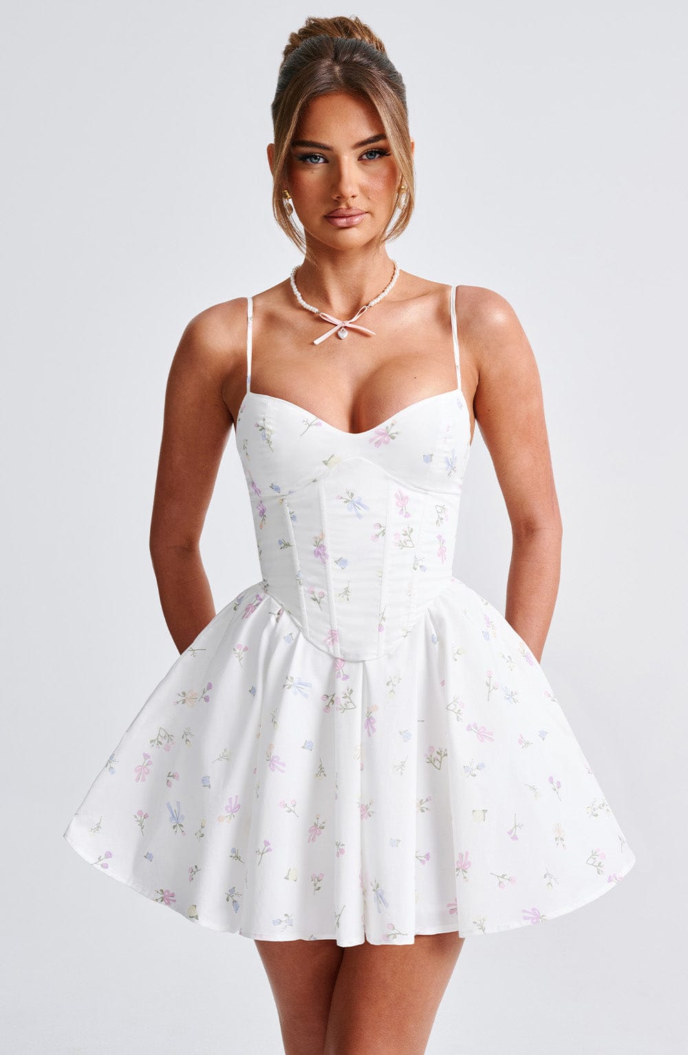minilena Analeigh Mini Dress White Multi Floral Print