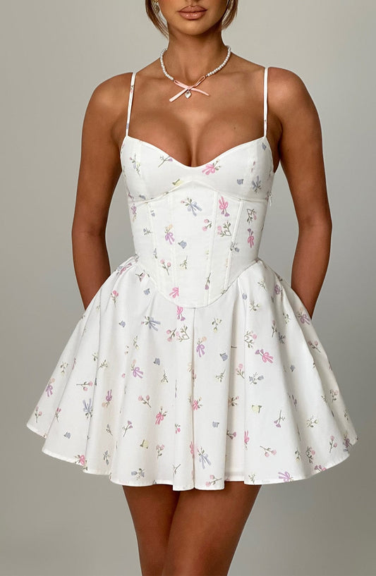 minilena Analeigh Mini Dress White Multi Floral Print