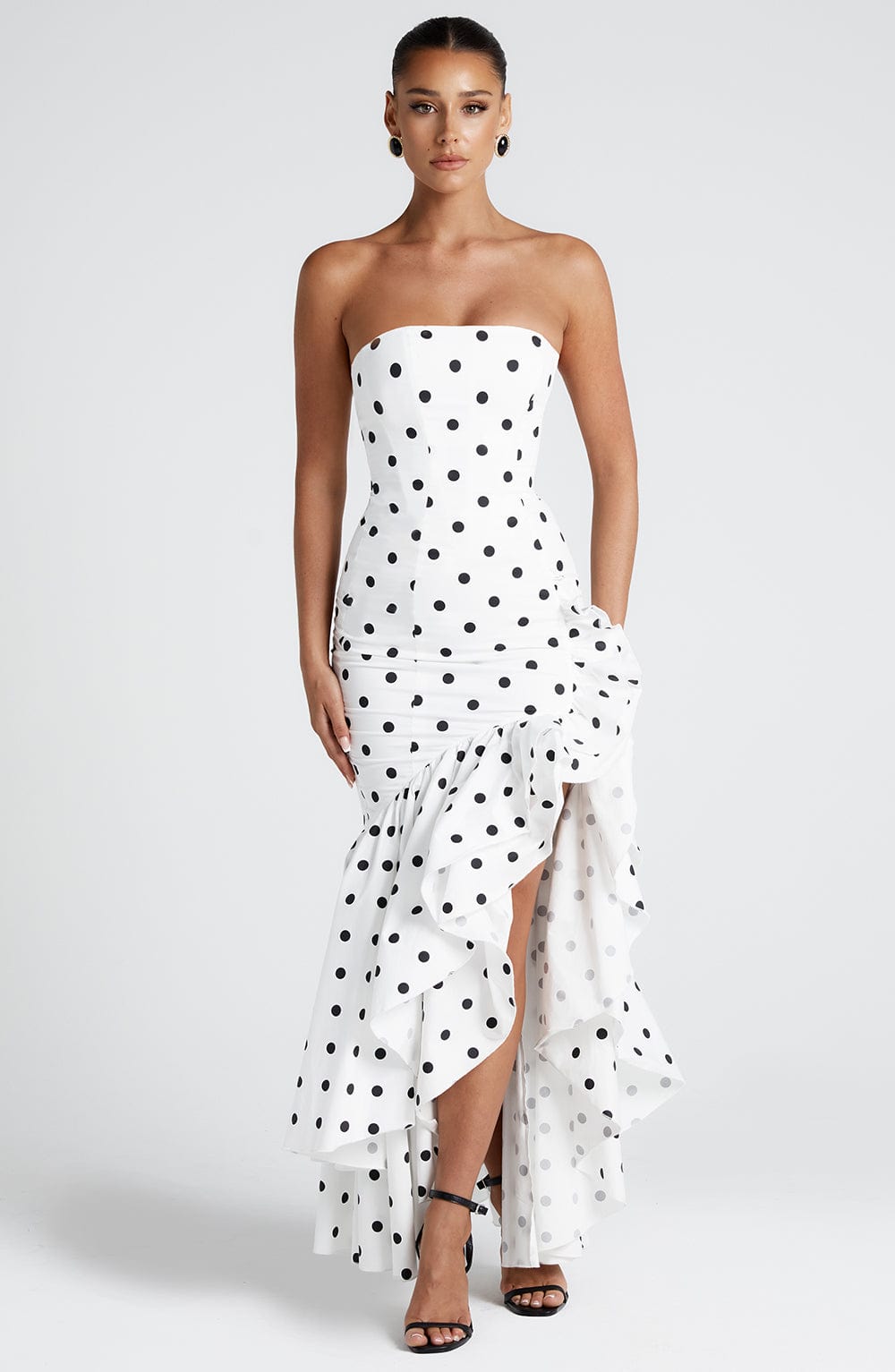 minilena Angelina Maxi Dress Black Polka Dot Print