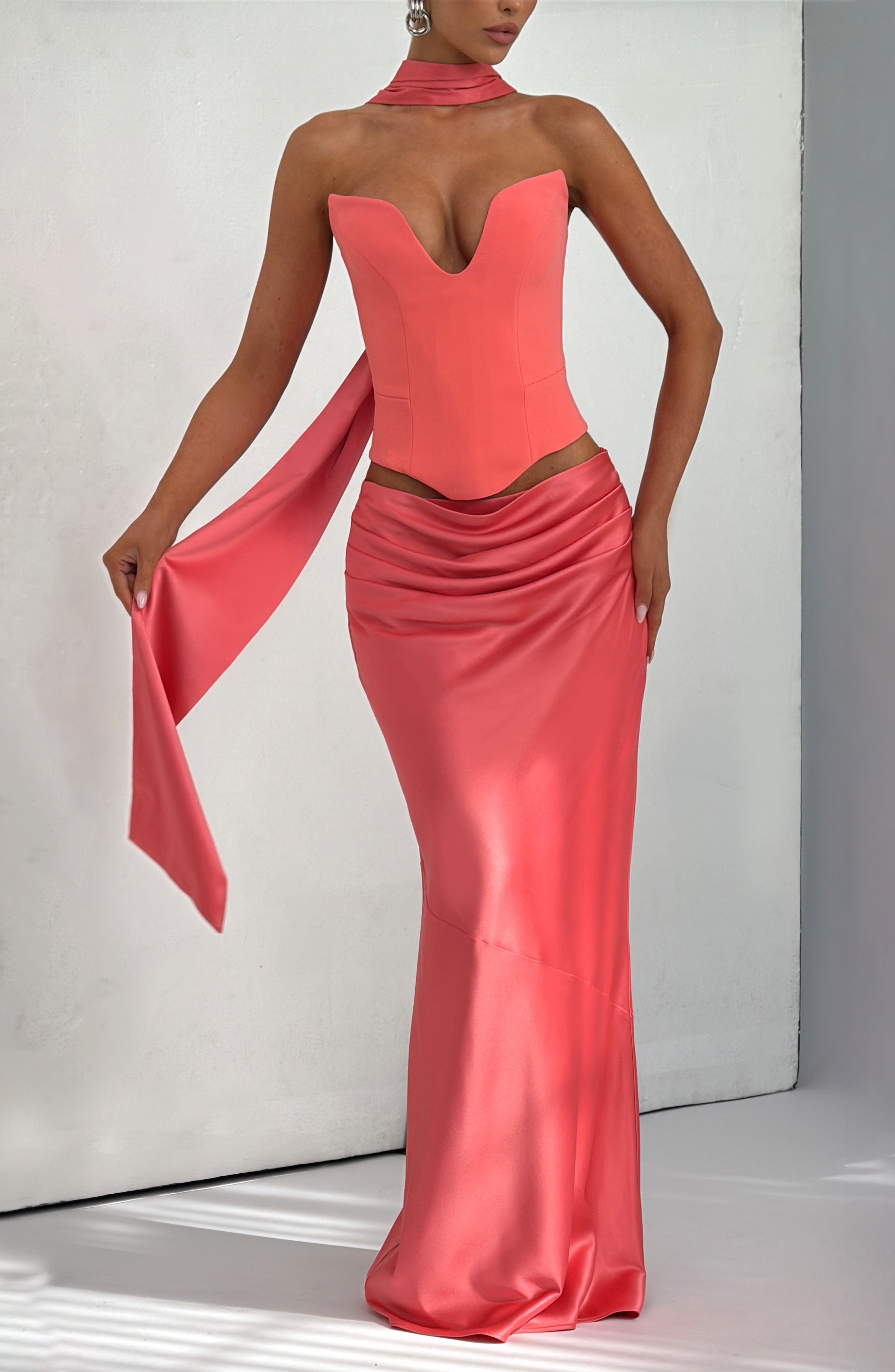 minilena Bernadette Maxi Skirt Coral Pink