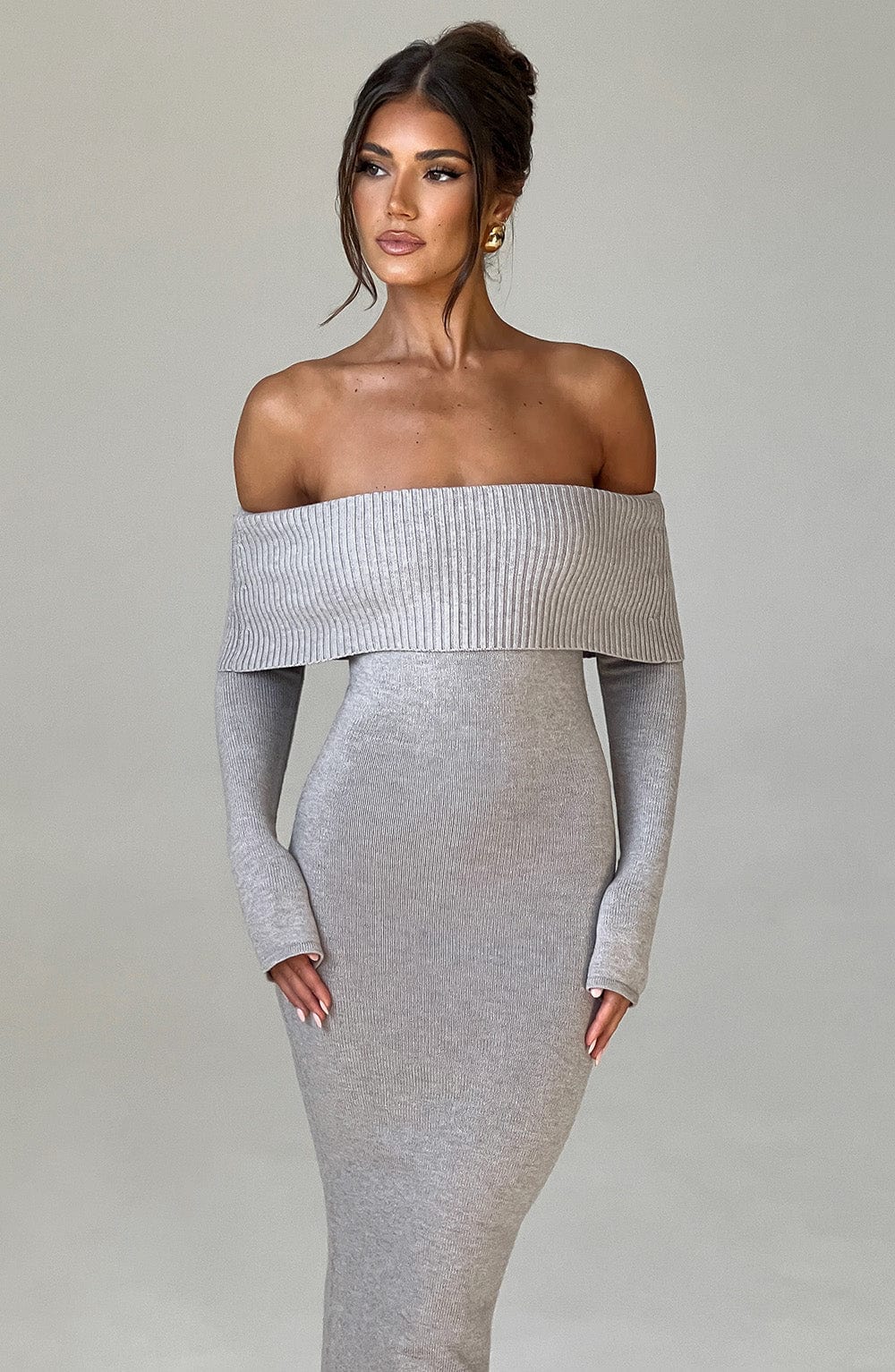 minilena Beverley Knit Maxi Dress Light Grey Marl