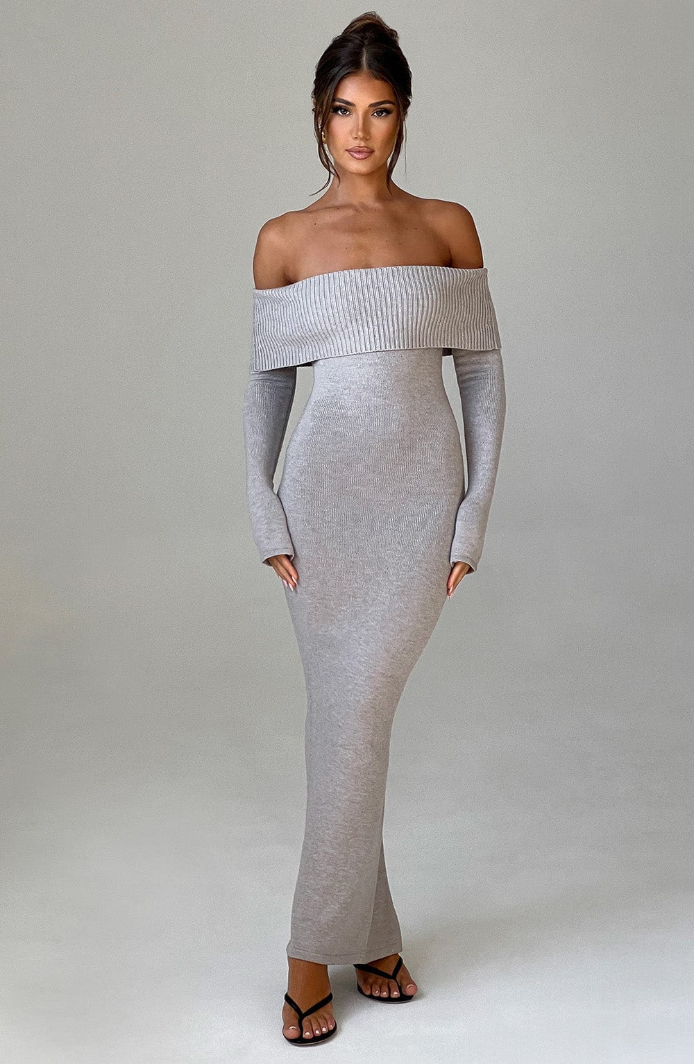 minilena Beverley Knit Maxi Dress Light Grey Marl